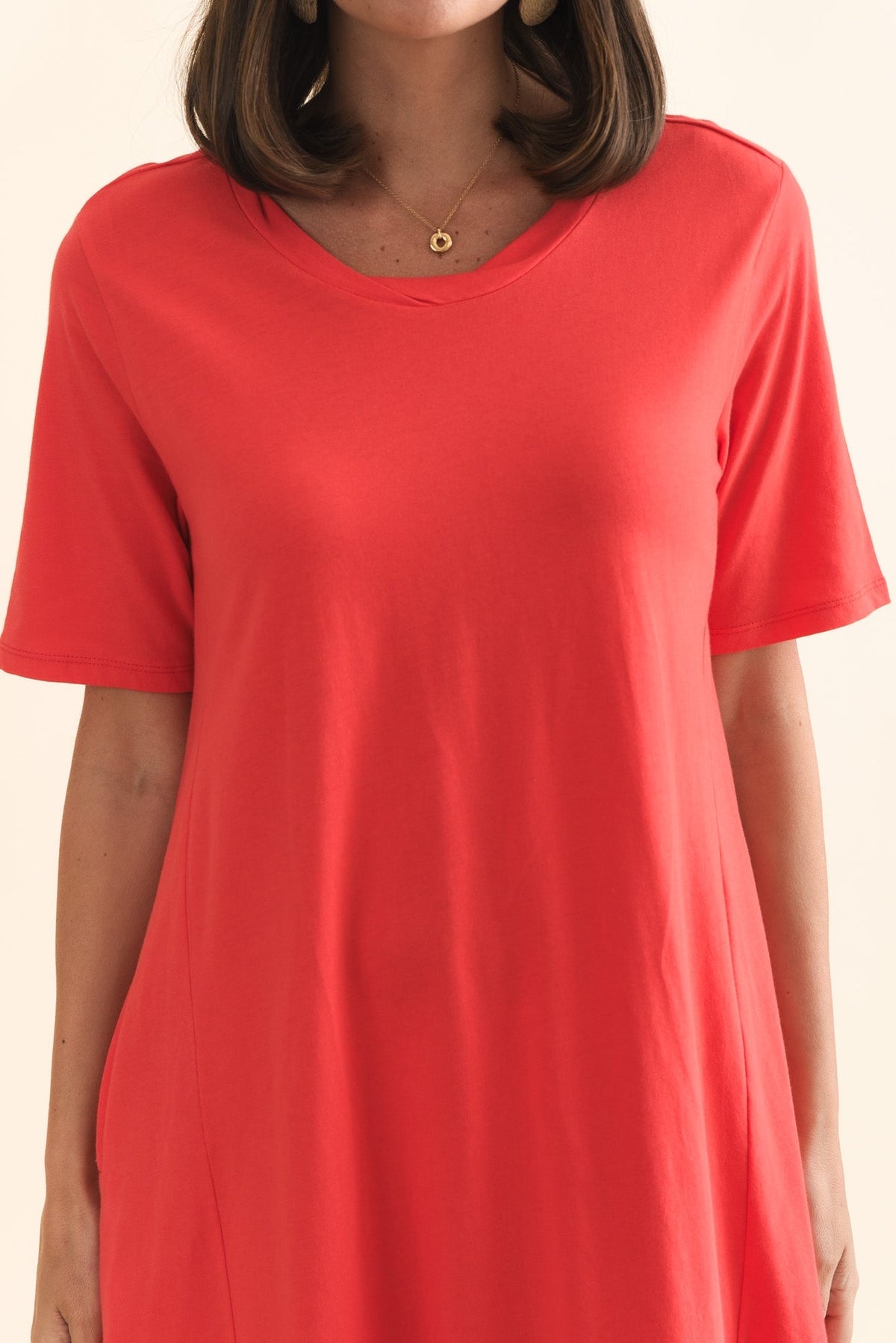 Florida Red Cotton Tee Dress Full Length View
