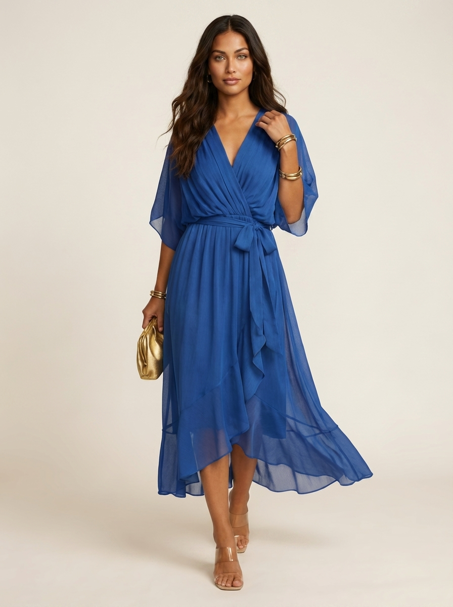 Flowy midi wikkeljurk met ceintuur - Elin Back View