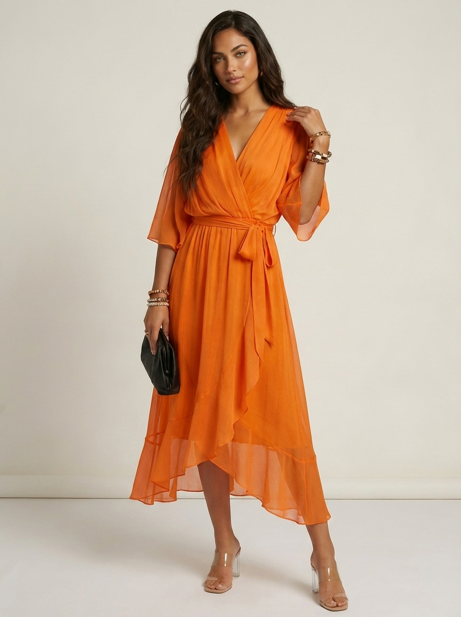 Flowy midi wikkeljurk met ceintuur - Elin Detail View 2