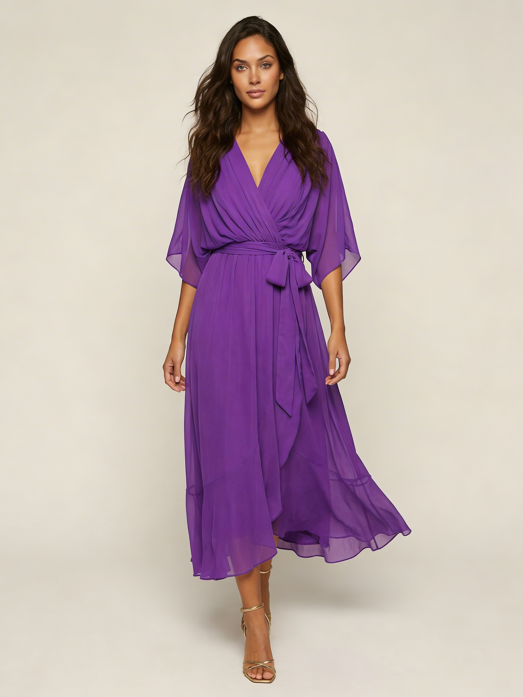Flowy midi wikkeljurk met ceintuur - Elin Back View 2
