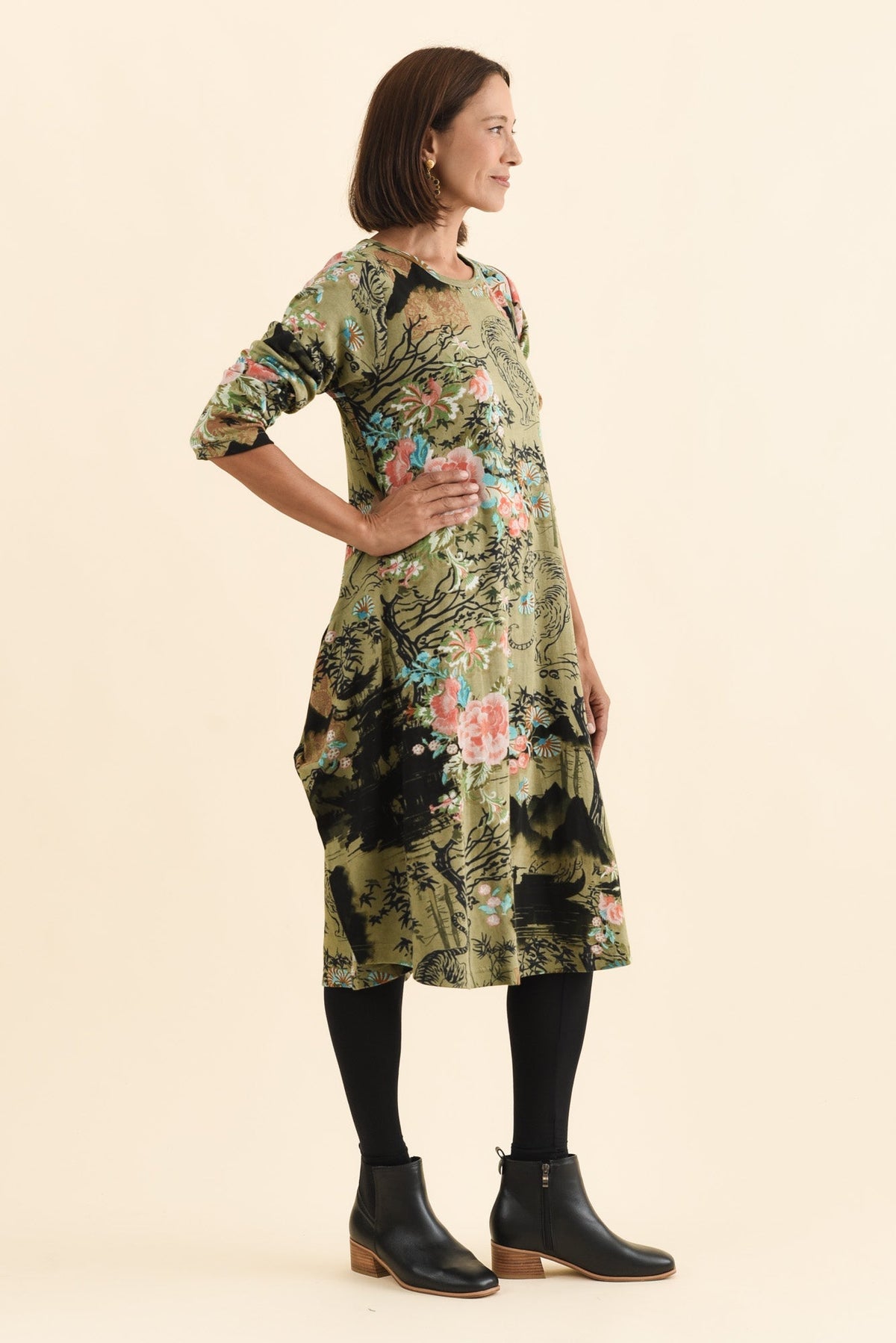 Fonte Olive Blossom Cotton Knit Dress Back View