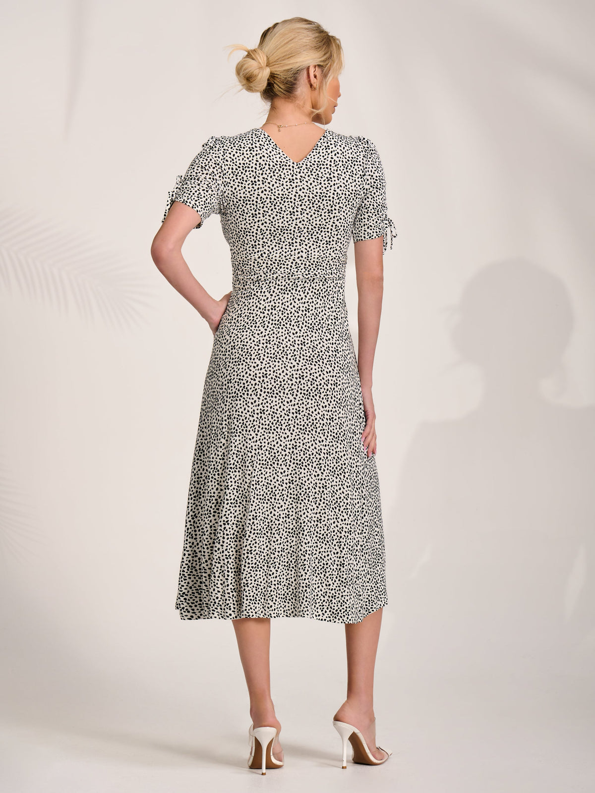 Jersey Tie Sleeve Wrap Front Midi Dress Back View