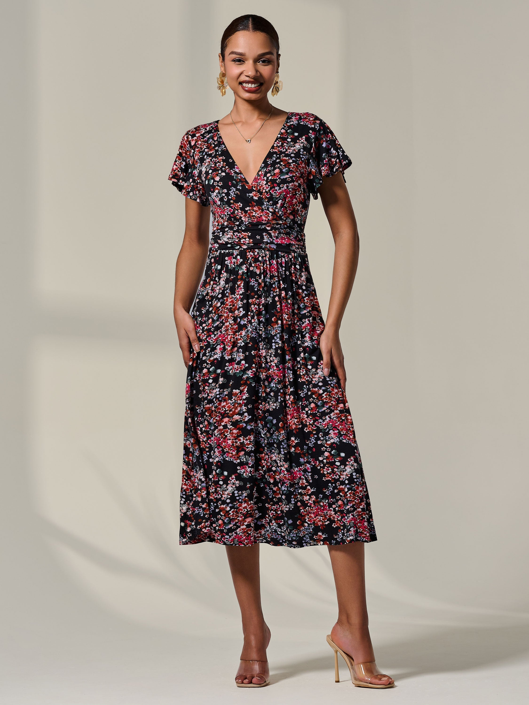 Mock Wrap Jersey Midi Dress Back View