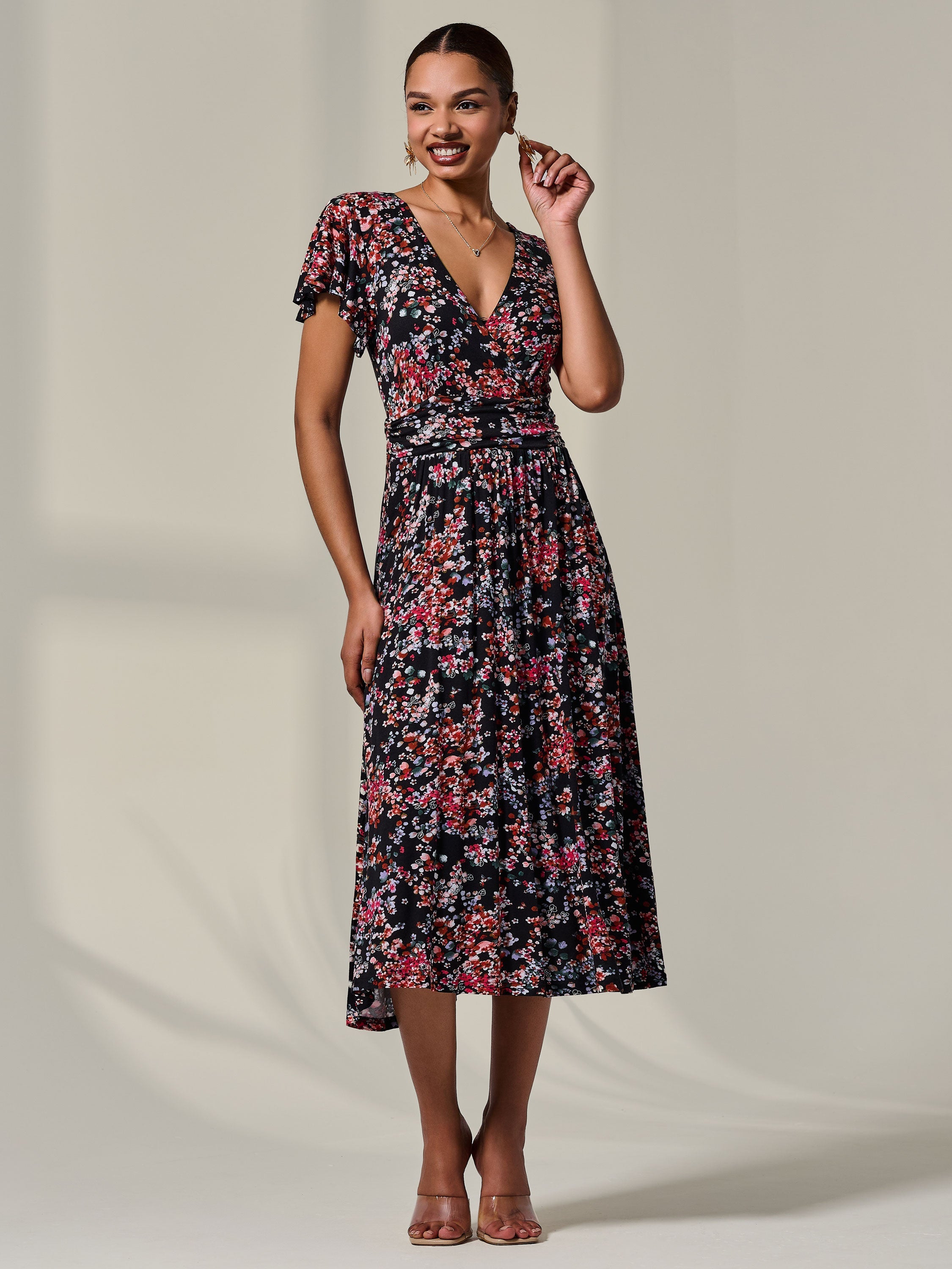 Mock Wrap Jersey Midi Dress Front View