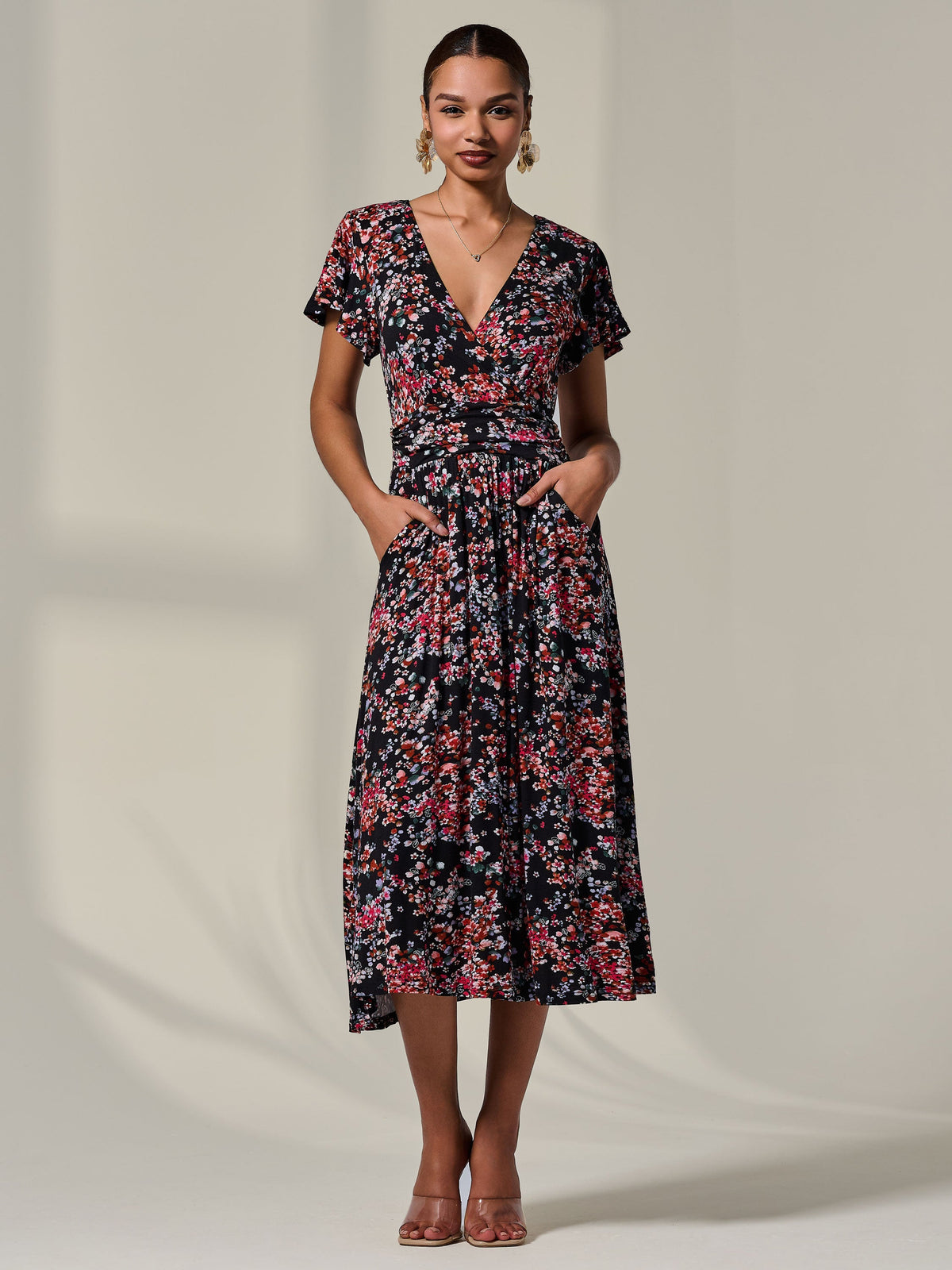 Mock Wrap Jersey Midi Dress Full Length View