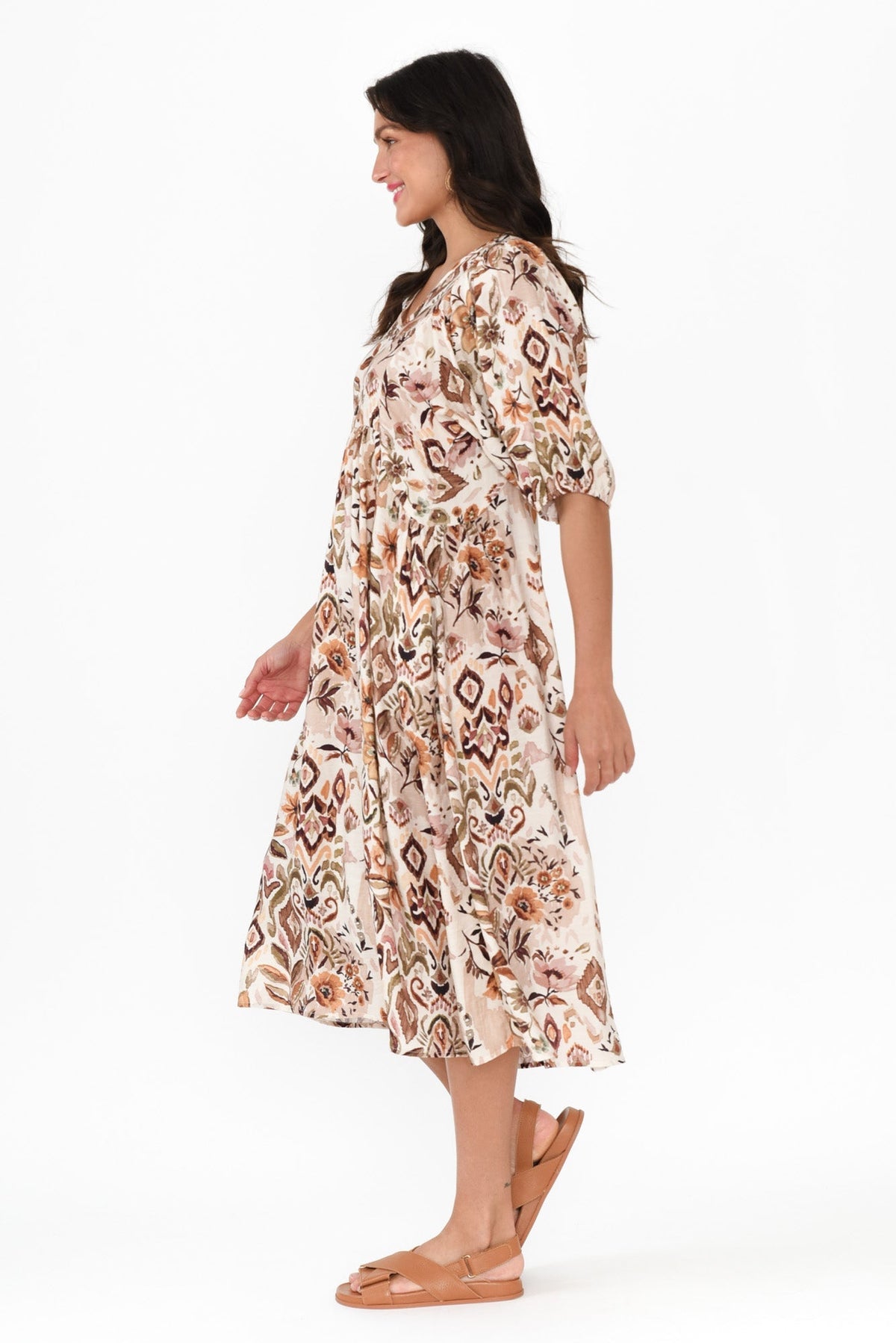 Gabriella Brown Floral Pocket Dress Back View
