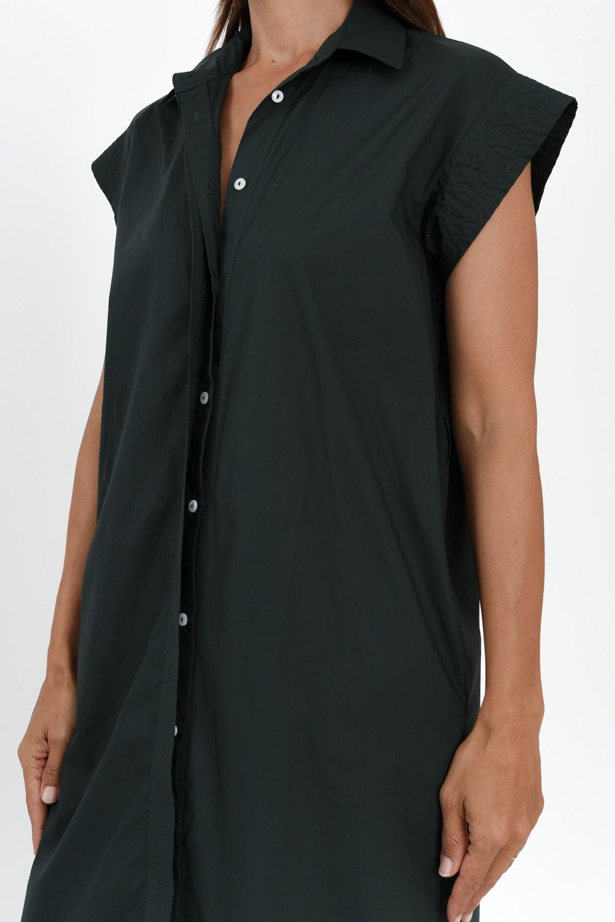 Gail Black Cotton Belted Dress Detail View