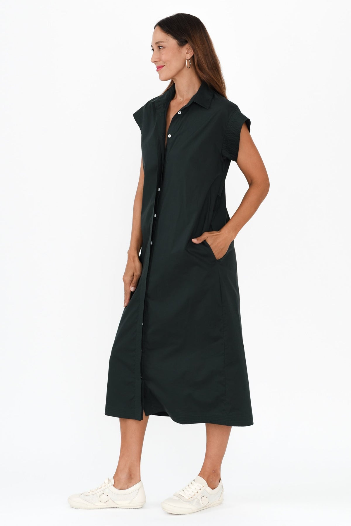 Gail Black Cotton Belted Dress Back View