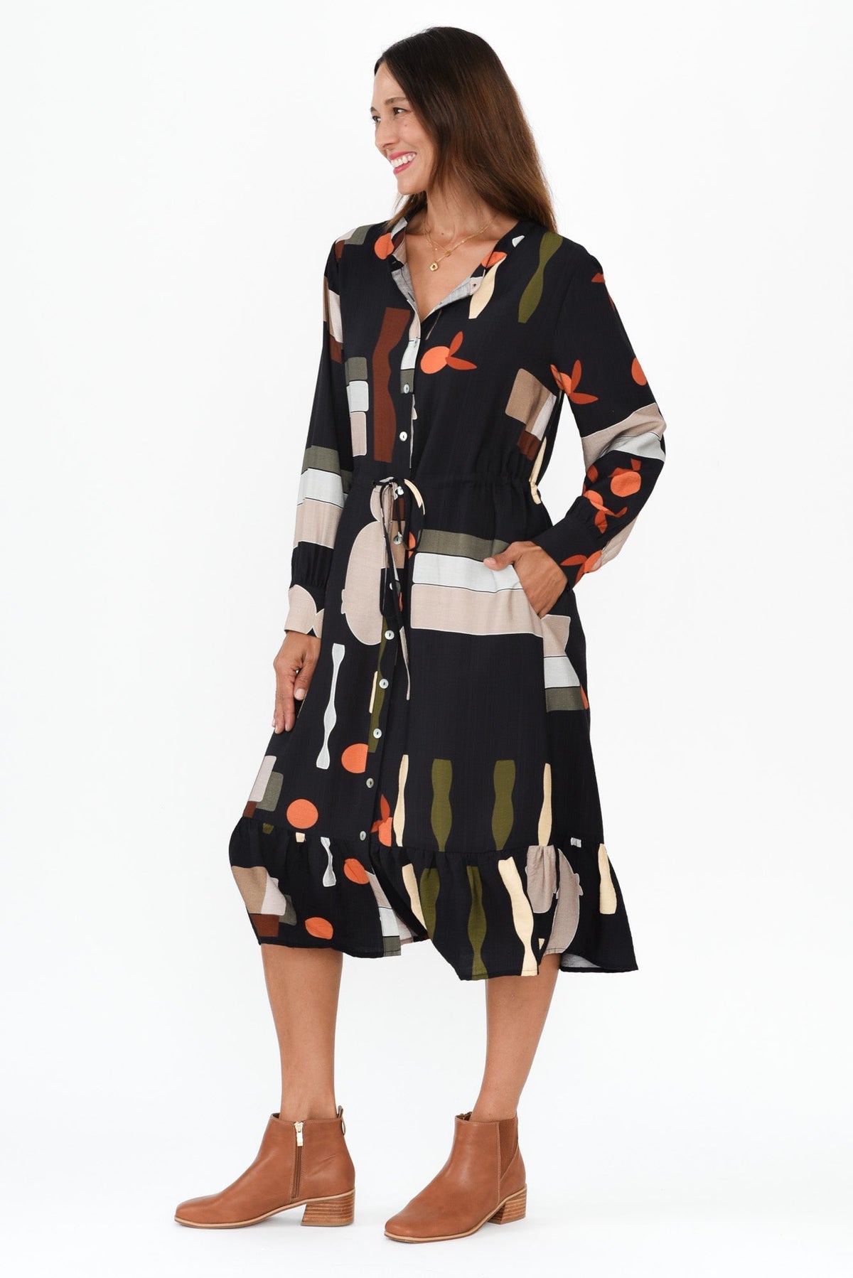 Galleria Black Geo Tie Dress Back View