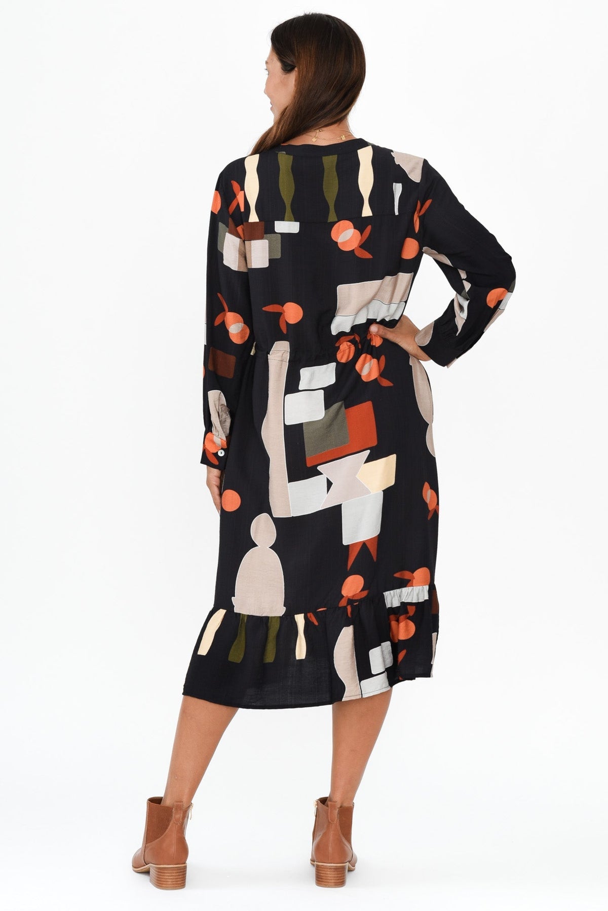 Galleria Black Geo Tie Dress Side View