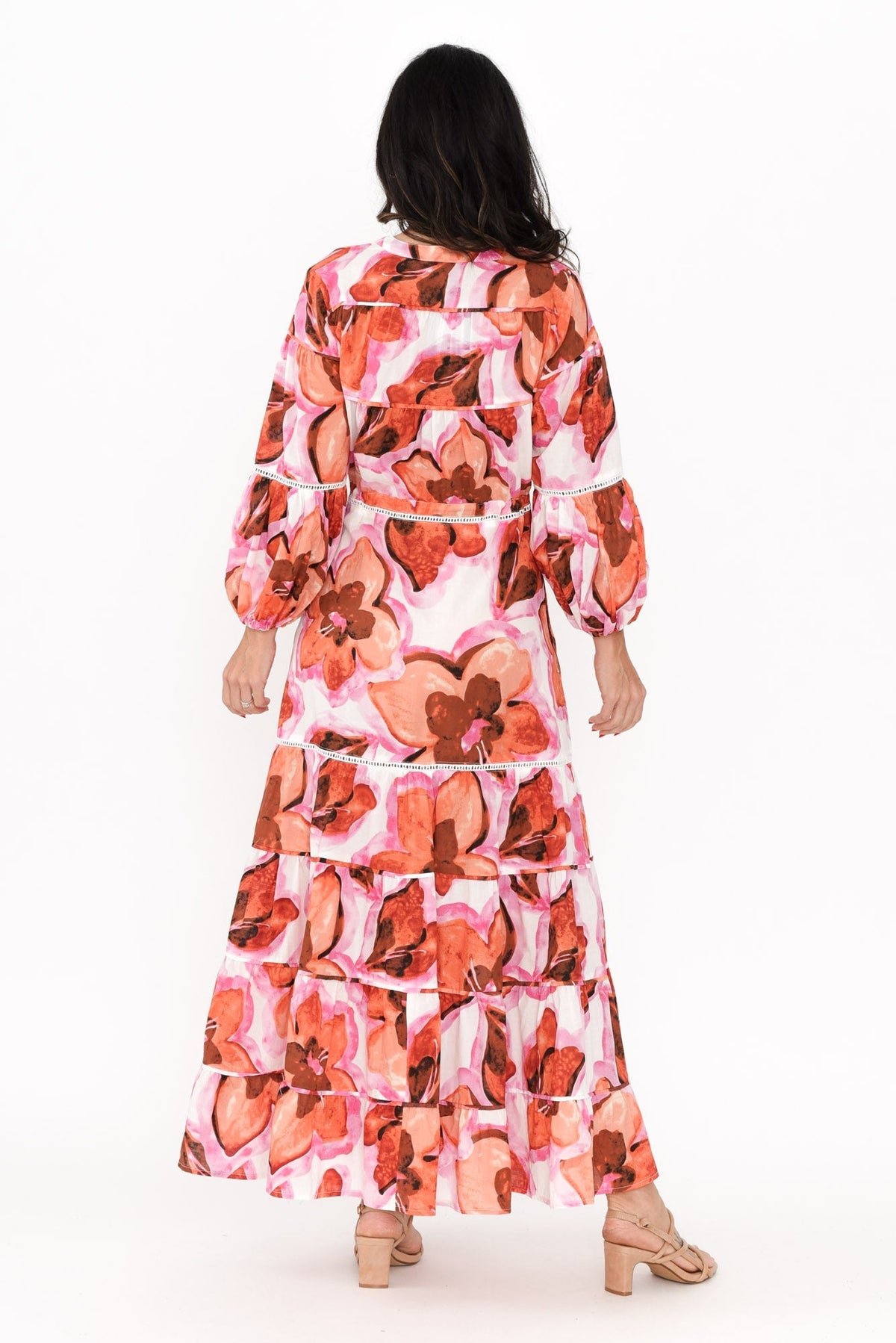 Gertie Pink Floral Cotton Tier Dress Detail View