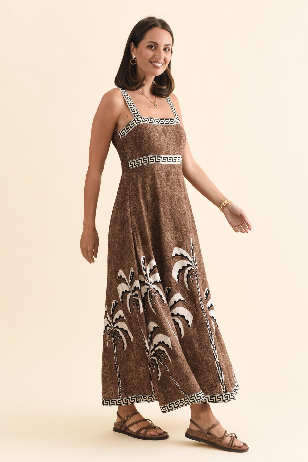 Giovanna Brown Tropical Maxi Dress Full Length View