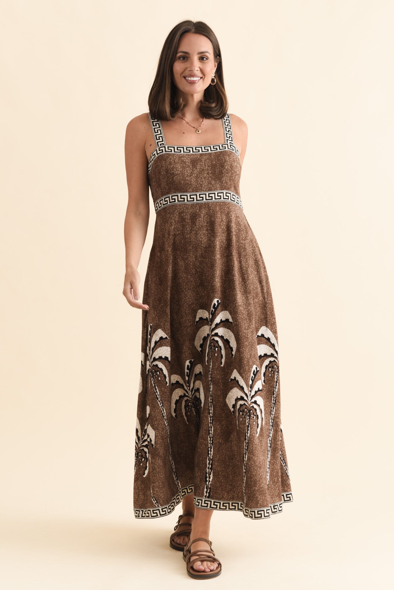 Giovanna Brown Tropical Maxi Dress Front View 2