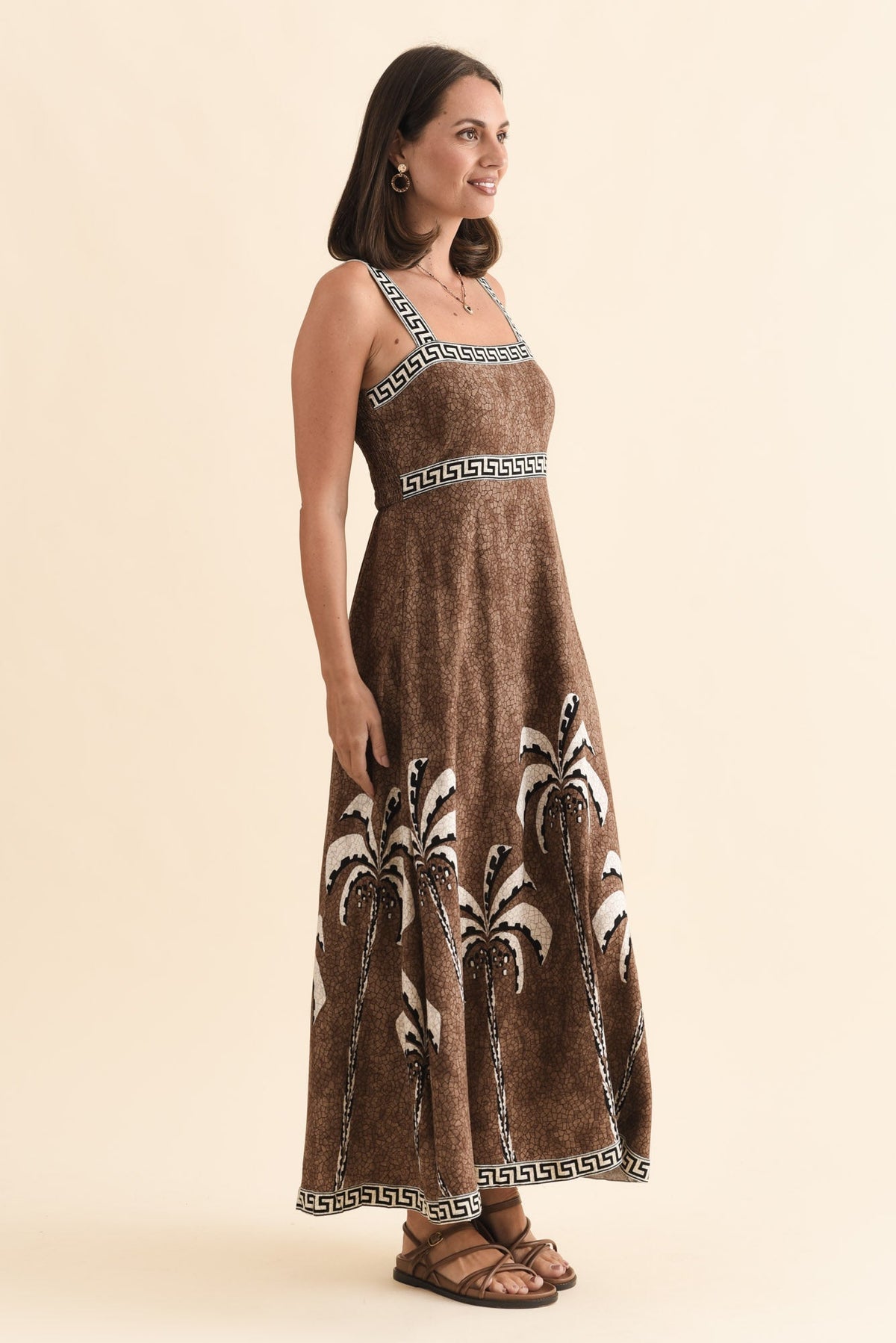 Giovanna Brown Tropical Maxi Dress Back View