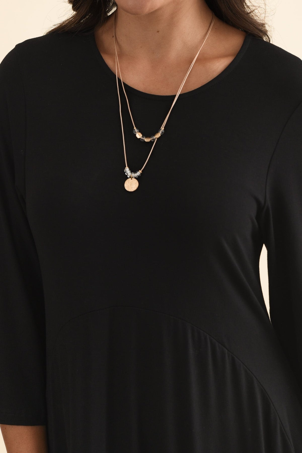 Glenda Black Sleeved Crescent Dress Full Length View