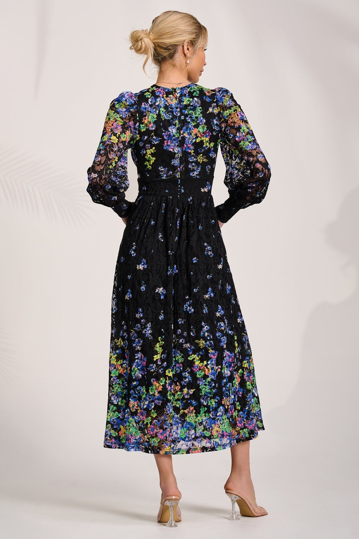 Long Sleeve Printed Lace Maxi Dress Styled View