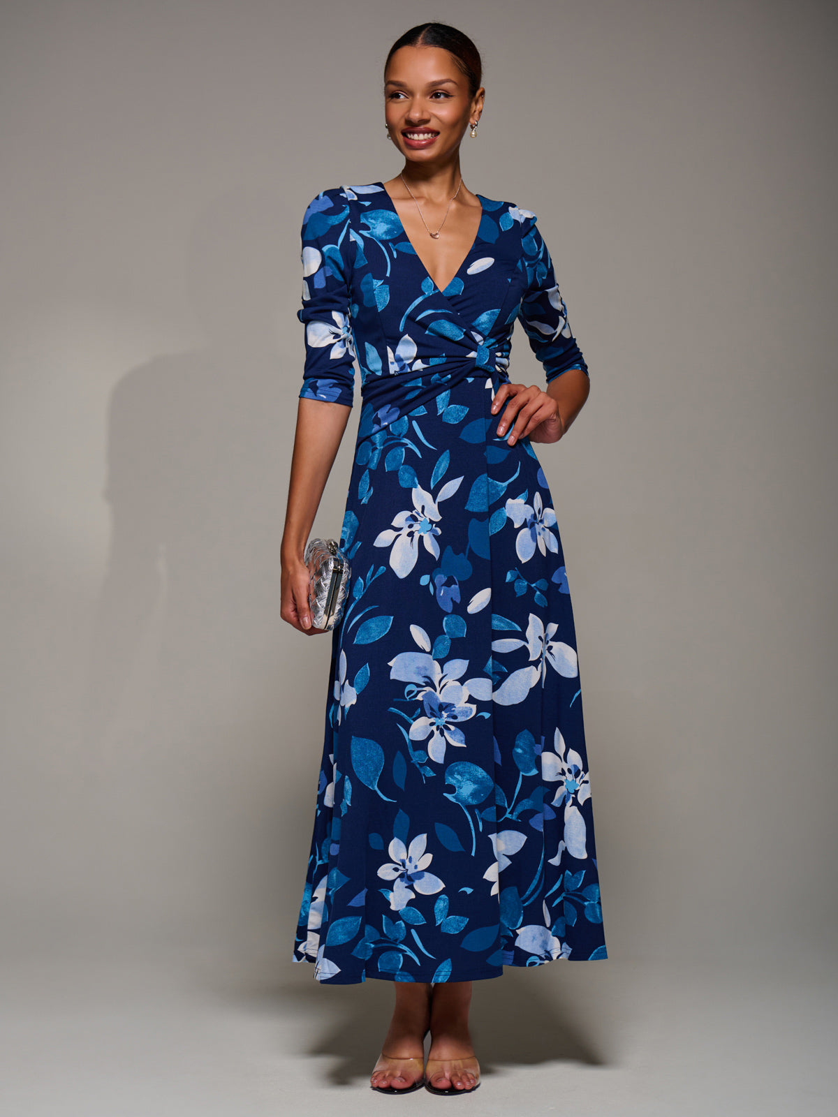 Jersey Ruched Waist Fit & Flare Maxi Dress Styled View