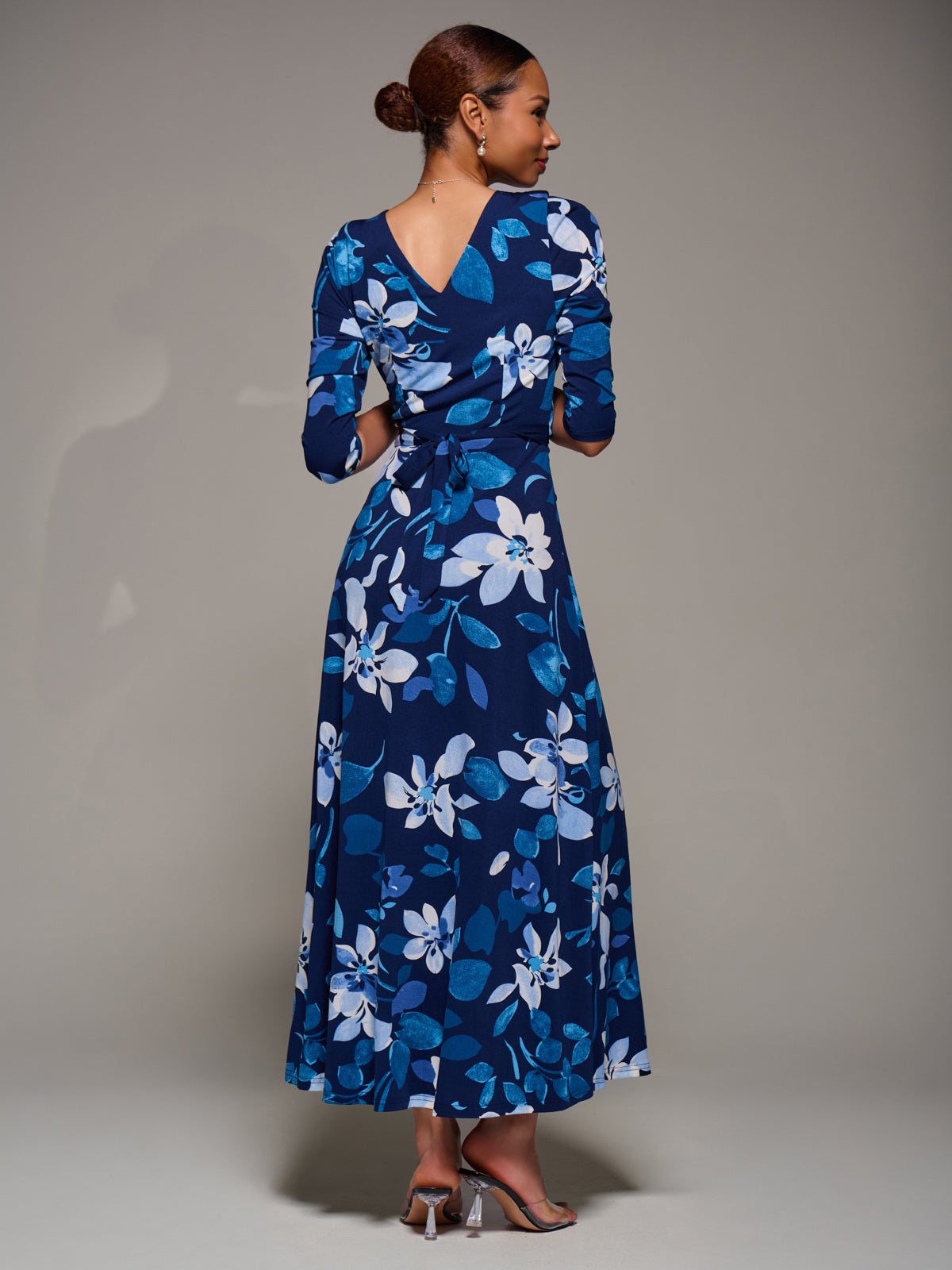 Jersey Ruched Waist Fit & Flare Maxi Dress Back View