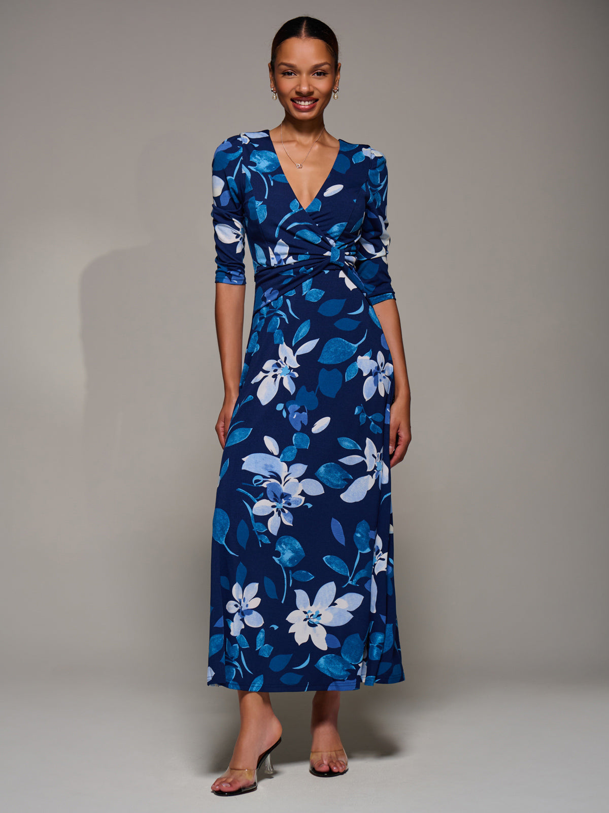 Jersey Ruched Waist Fit & Flare Maxi Dress Detail View