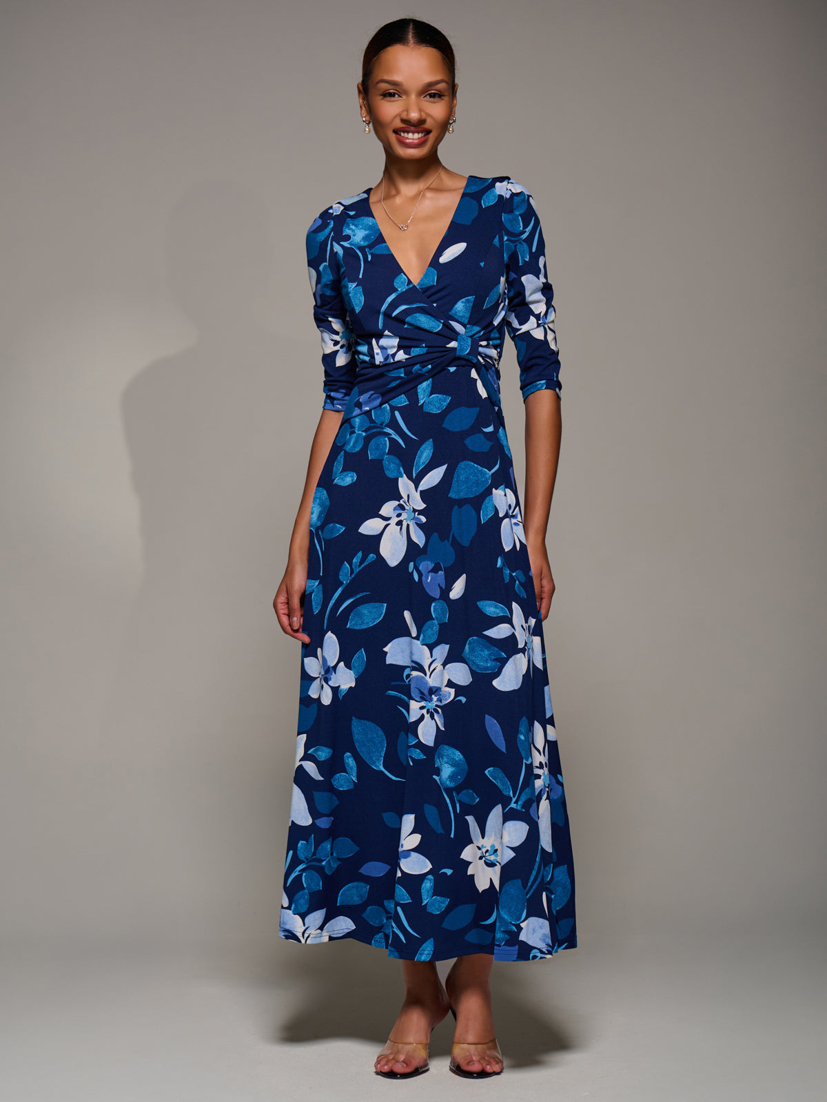 Jersey Ruched Waist Fit & Flare Maxi Dress Front View