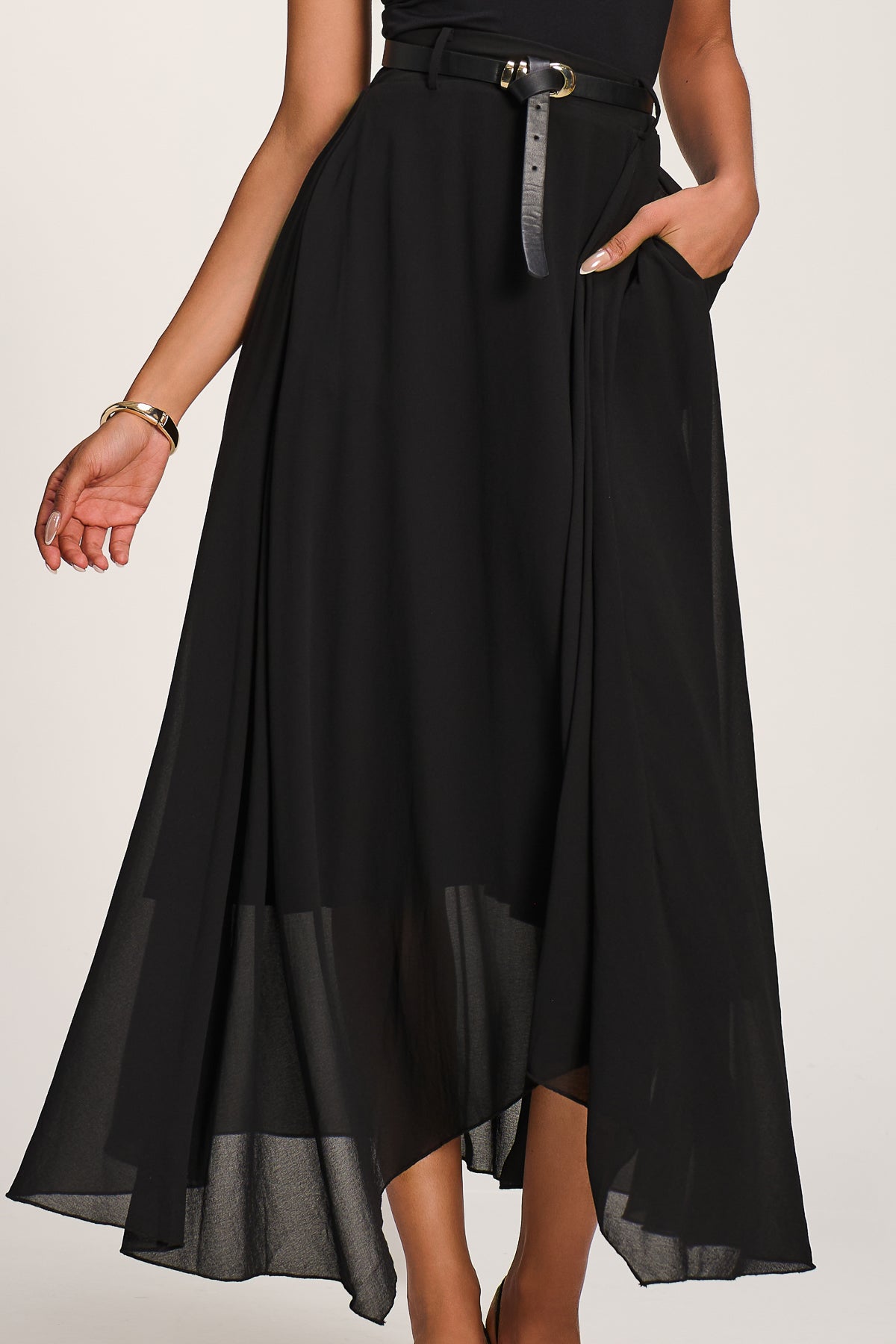 Asymmetric Frill Chiffon Maxi Skirt Side View