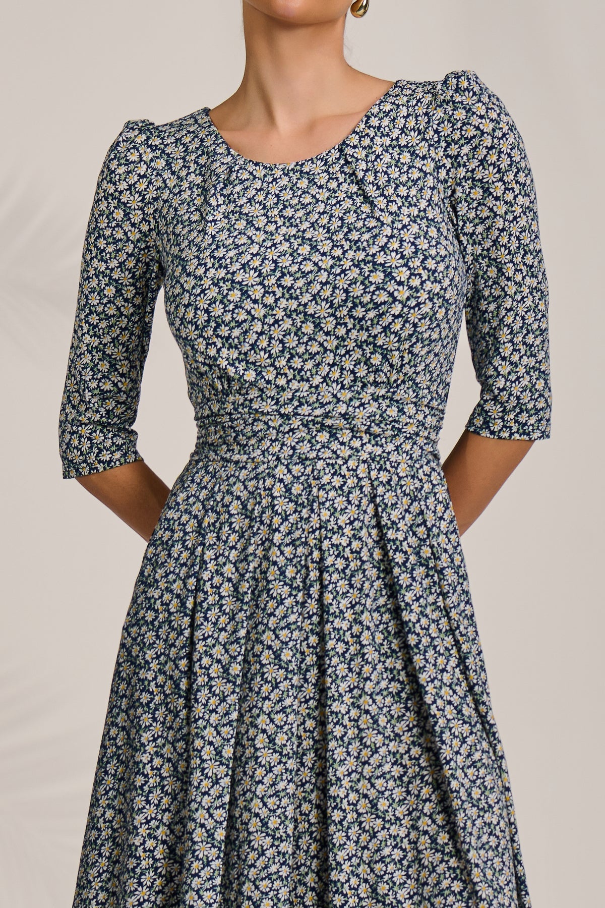 Sleeve Printed Jersey Midi Dress Full Length View