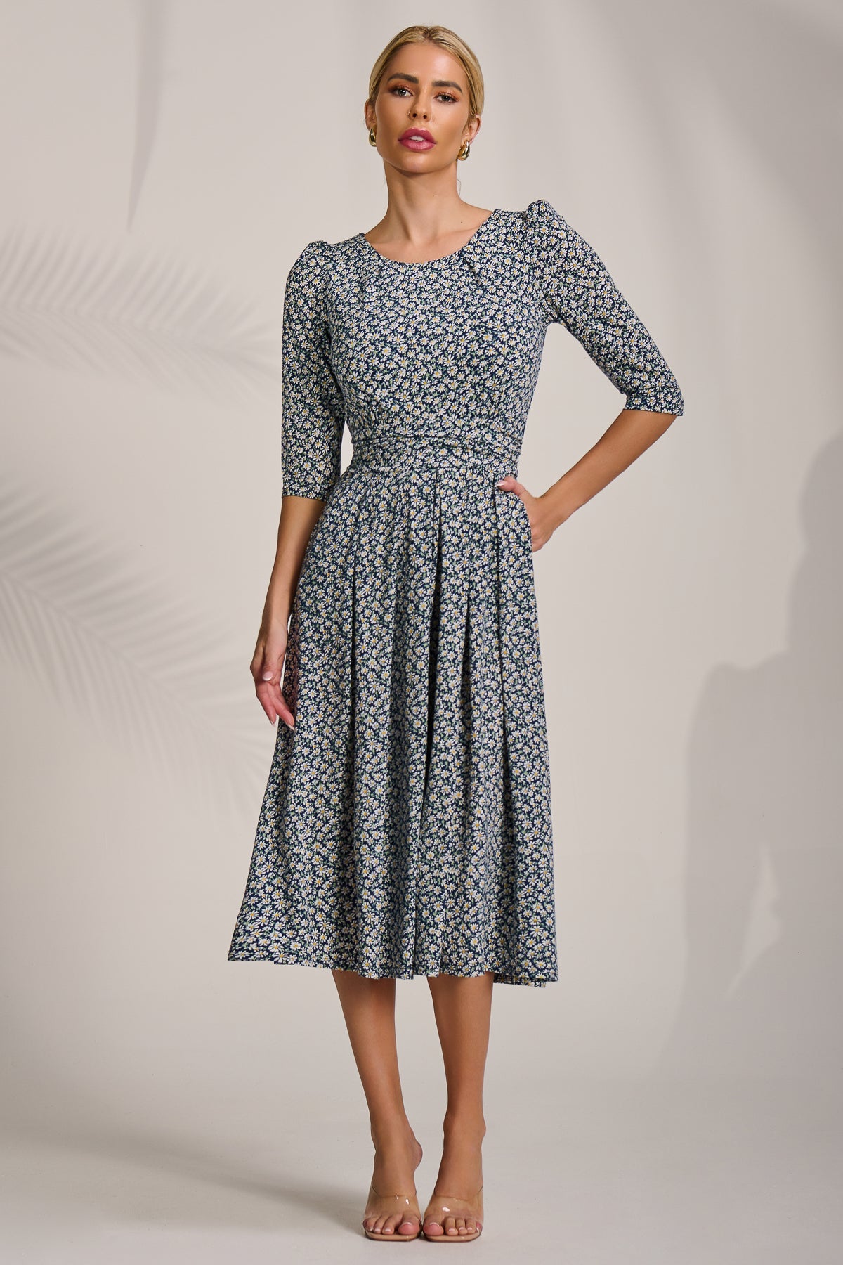 Sleeve Printed Jersey Midi Dress Side View