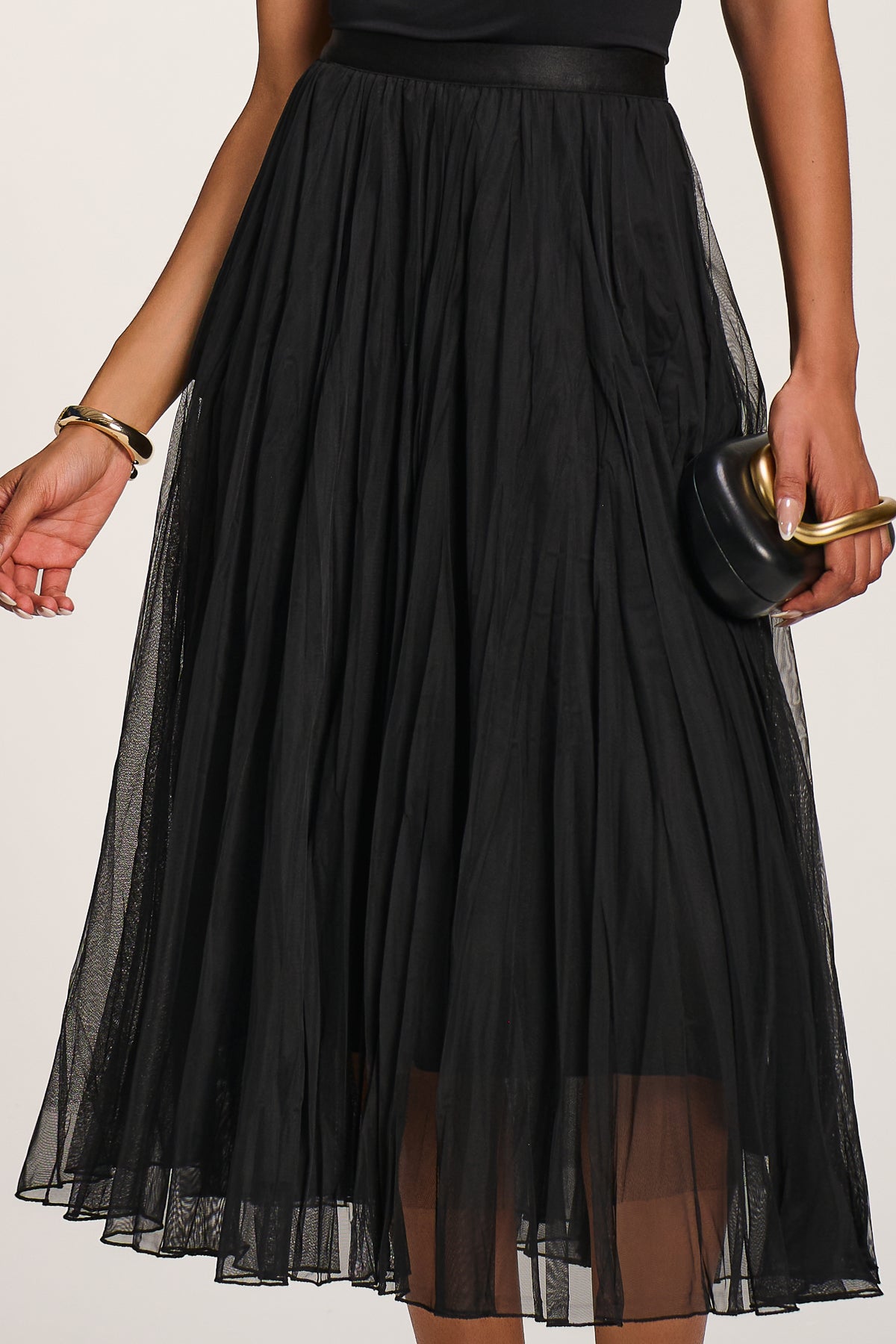 Plain Crinkle Mesh Midi Skirt Side View