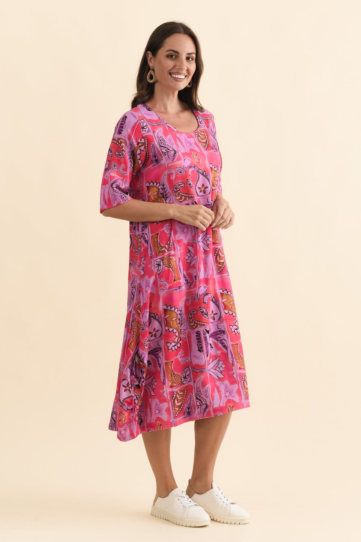 Hailee Pink Paisley Linen Cotton Dress Back View