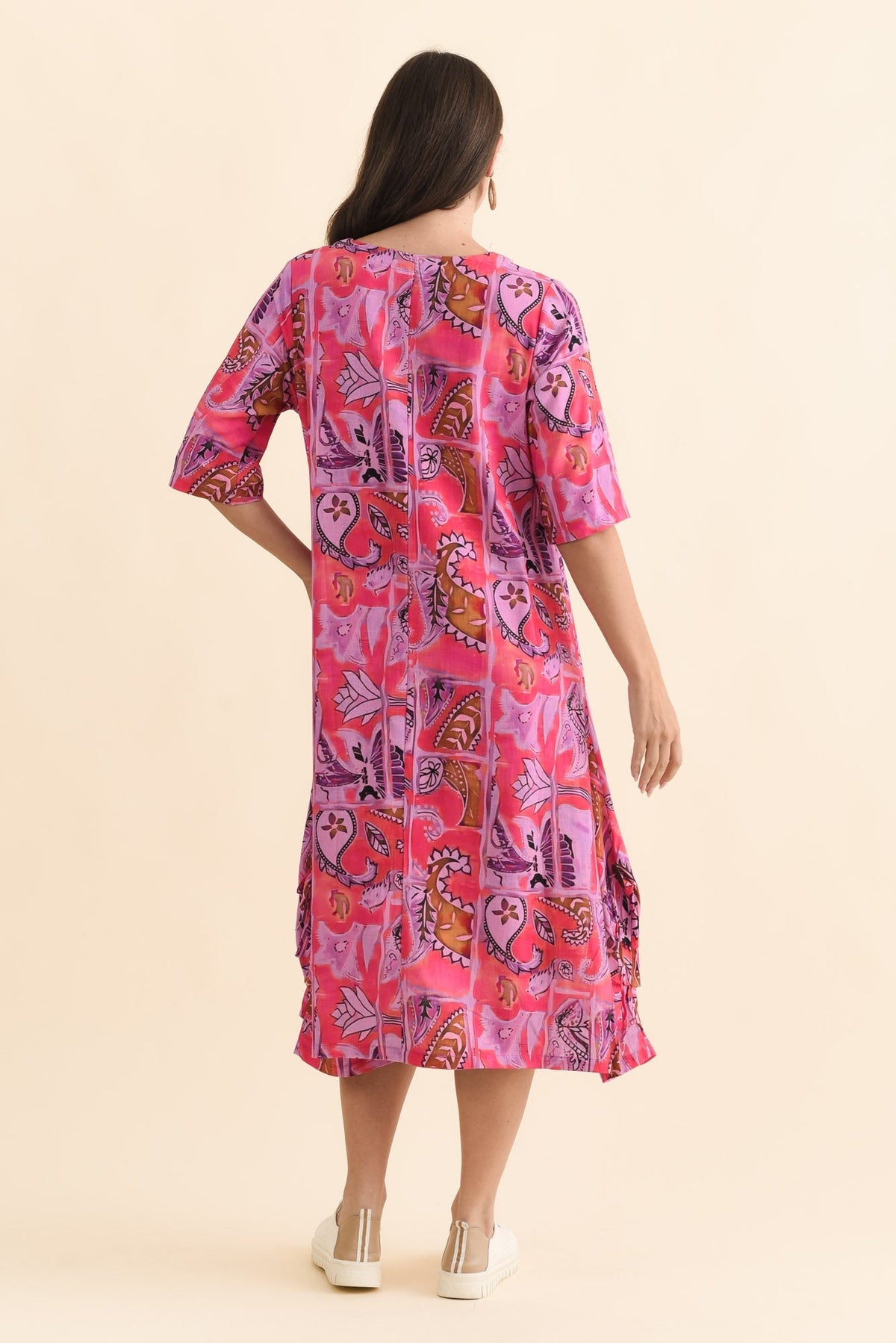 Hailee Pink Paisley Linen Cotton Dress Side View