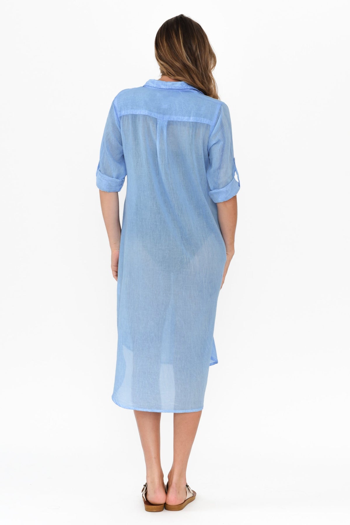 Hailey Blue Cotton Button Kaftan Detail View