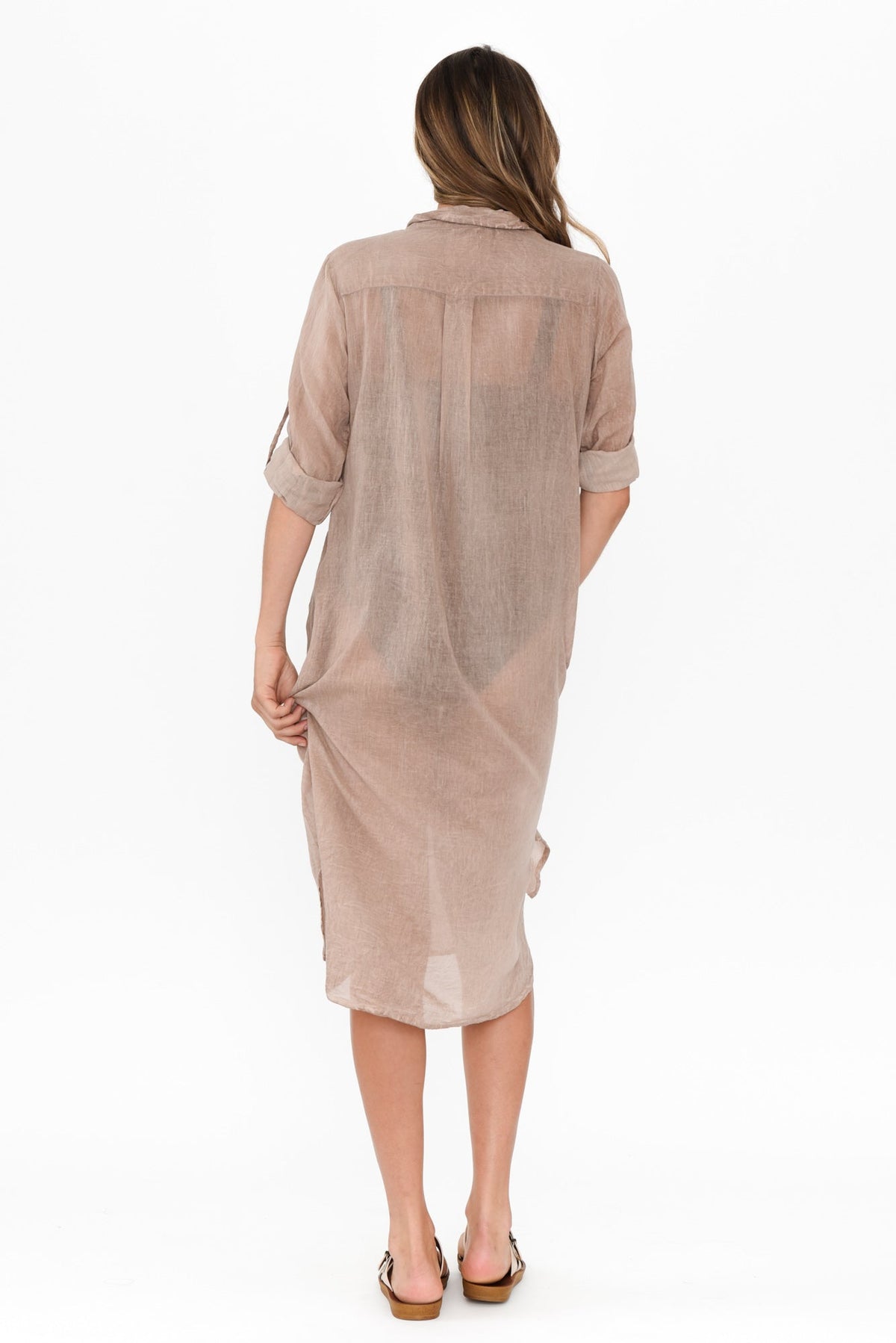 Hailey Taupe Cotton Button Kaftan Detail View
