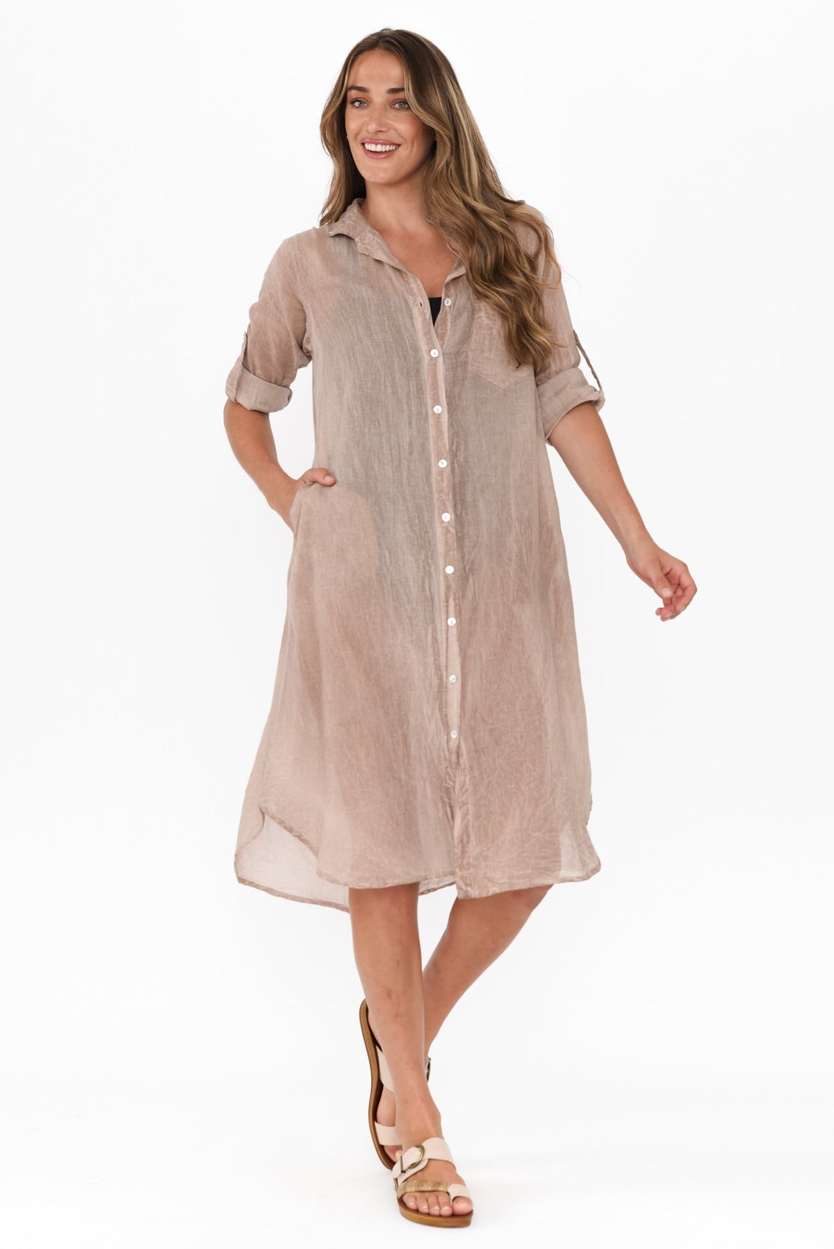 Hailey Taupe Cotton Button Kaftan Back View