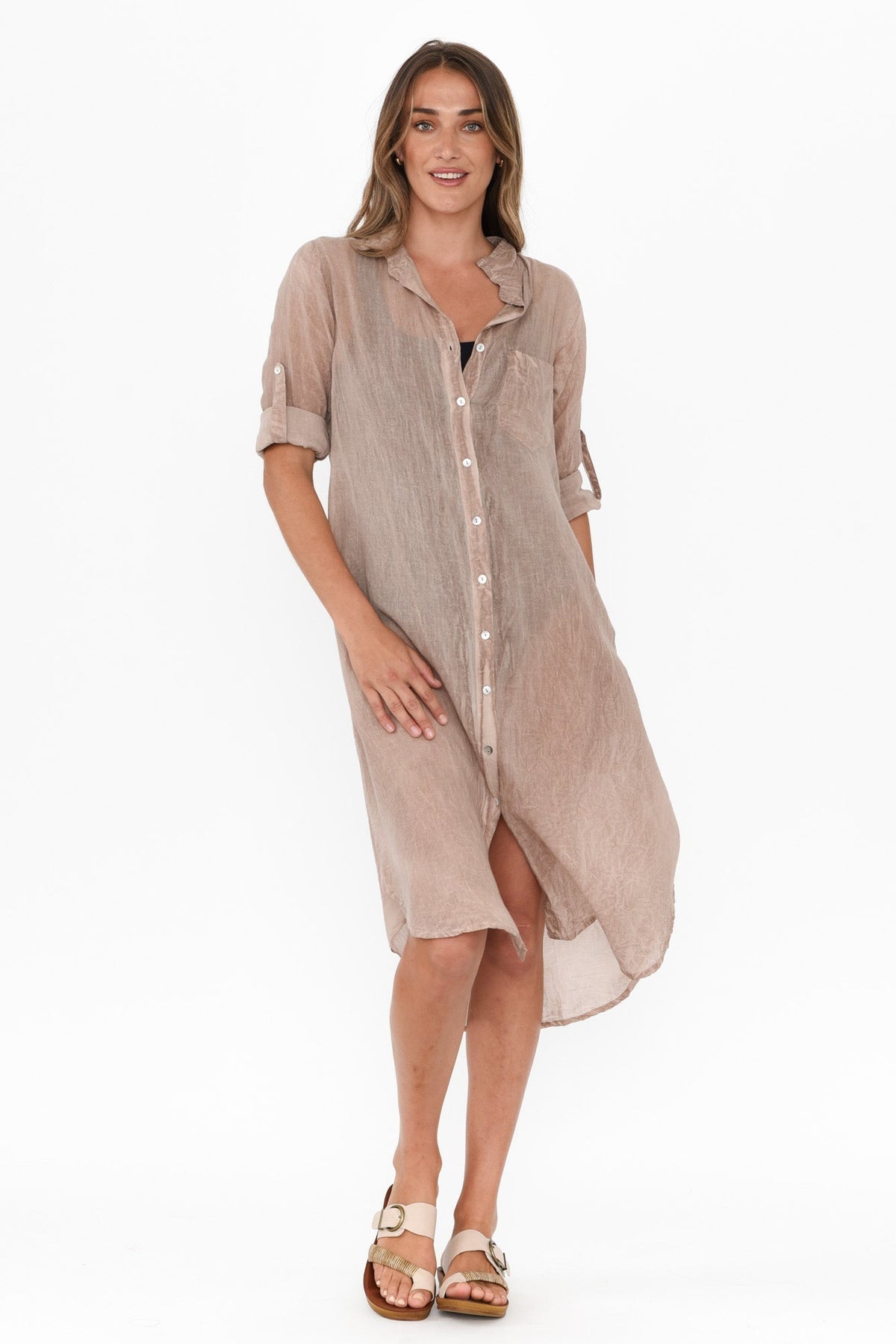 Hailey Taupe Cotton Button Kaftan Back View 2