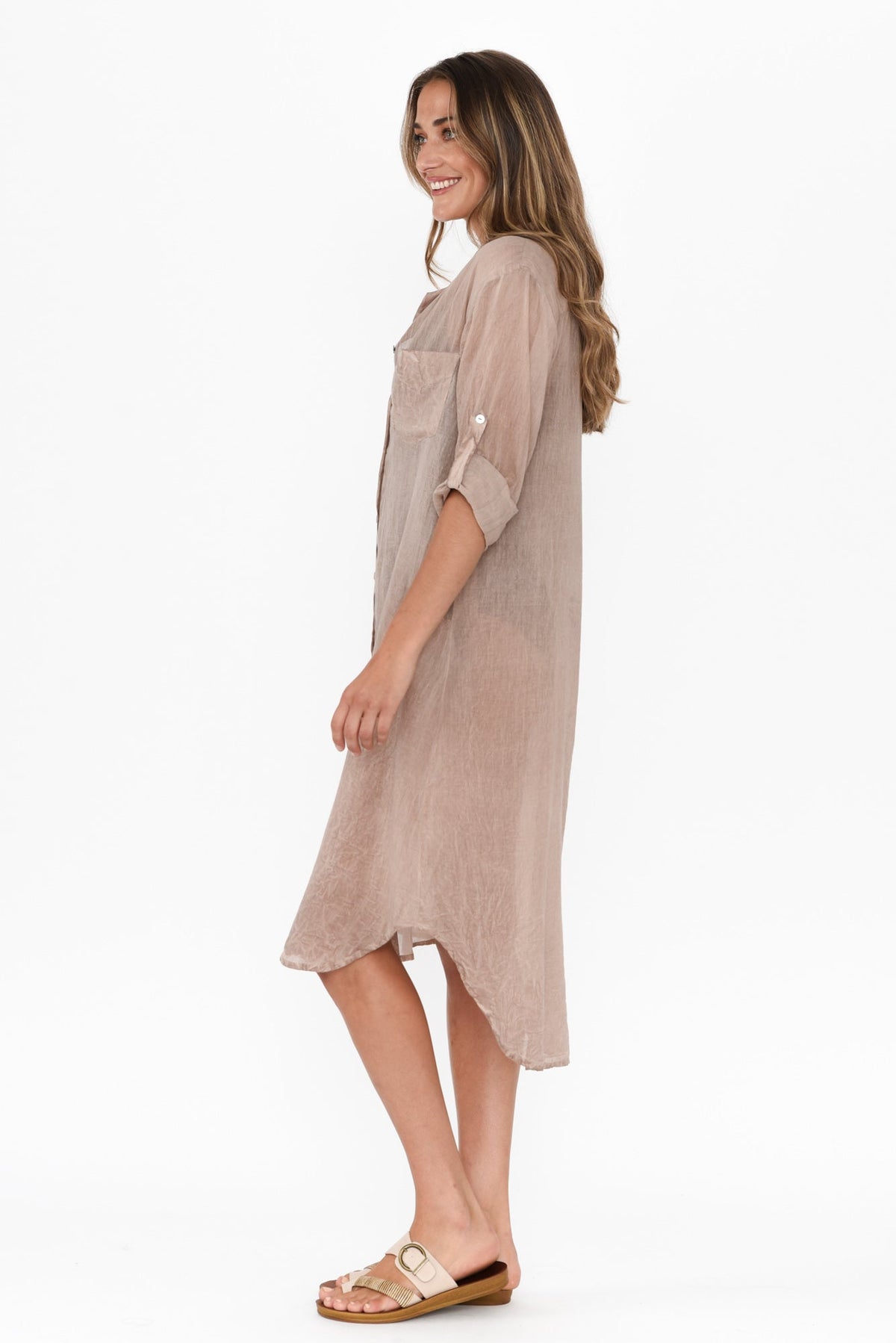 Hailey Taupe Cotton Button Kaftan Side View