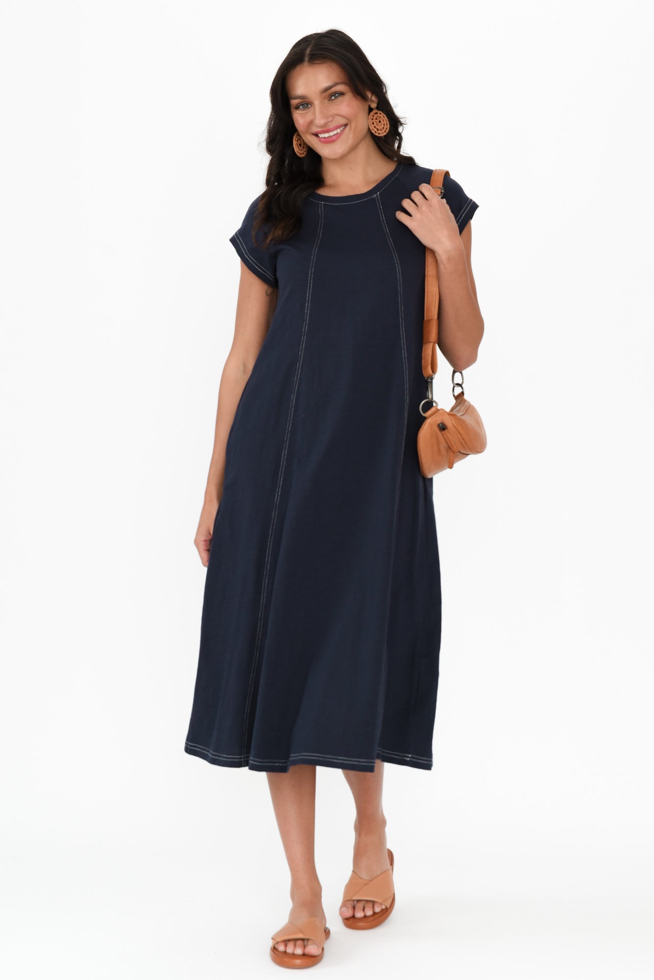 Haisley Navy Contrast Cotton Dress Front View 2