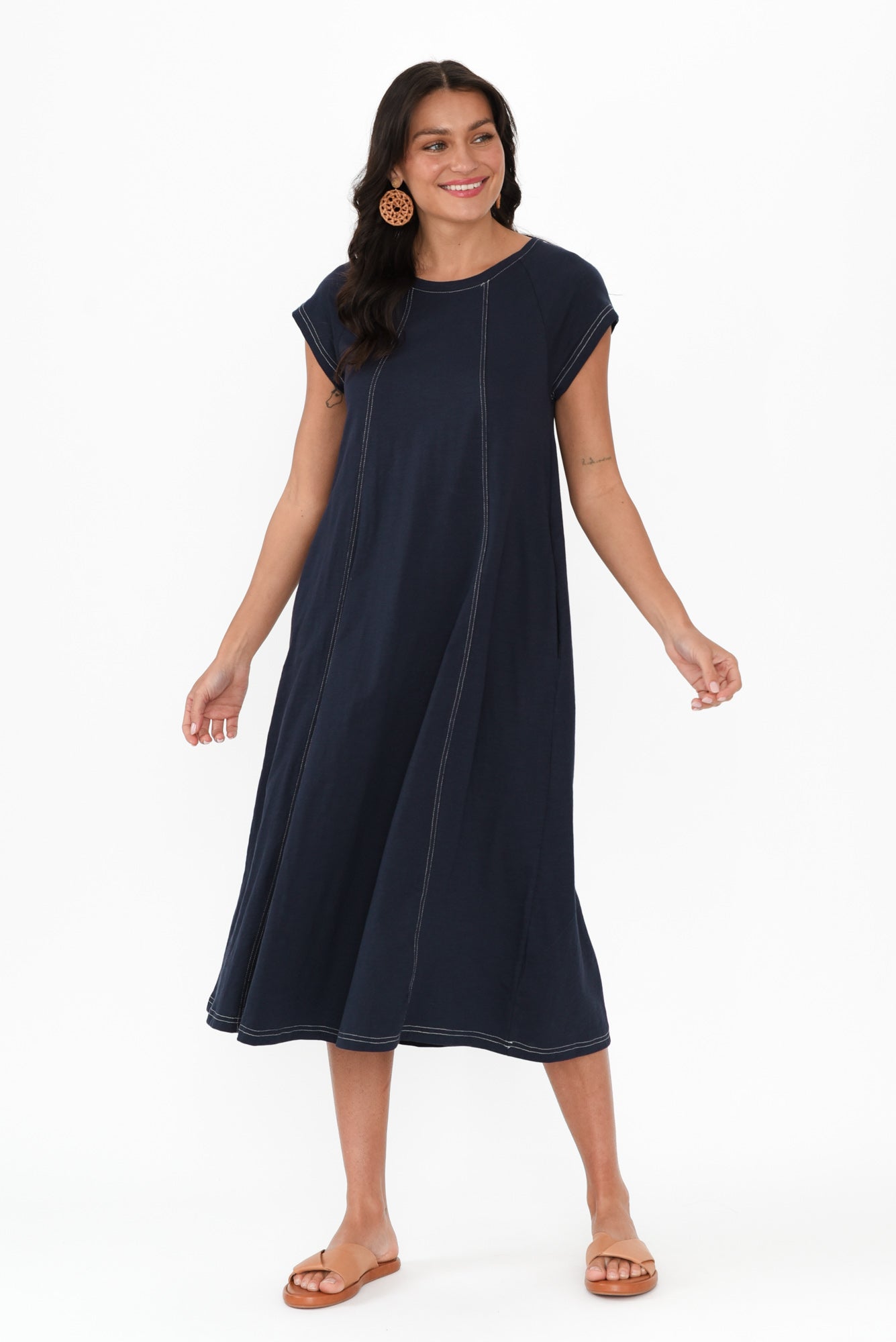 Haisley Navy Contrast Cotton Dress Front View