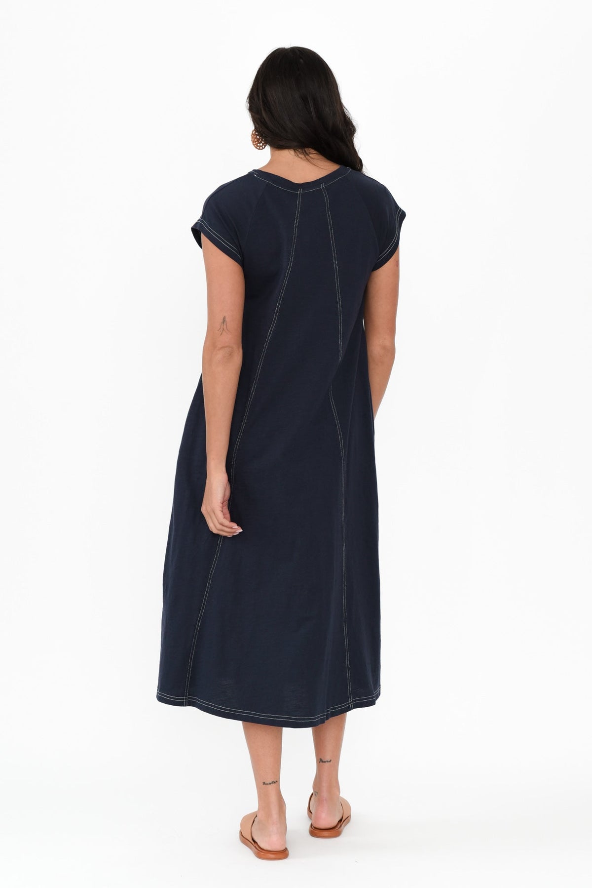 Haisley Navy Contrast Cotton Dress Side View