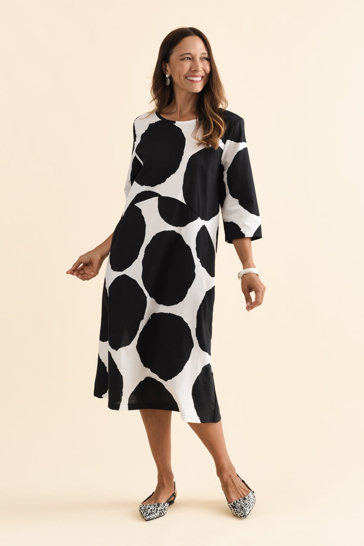 Hannah Black Spot Cotton Dress Front View