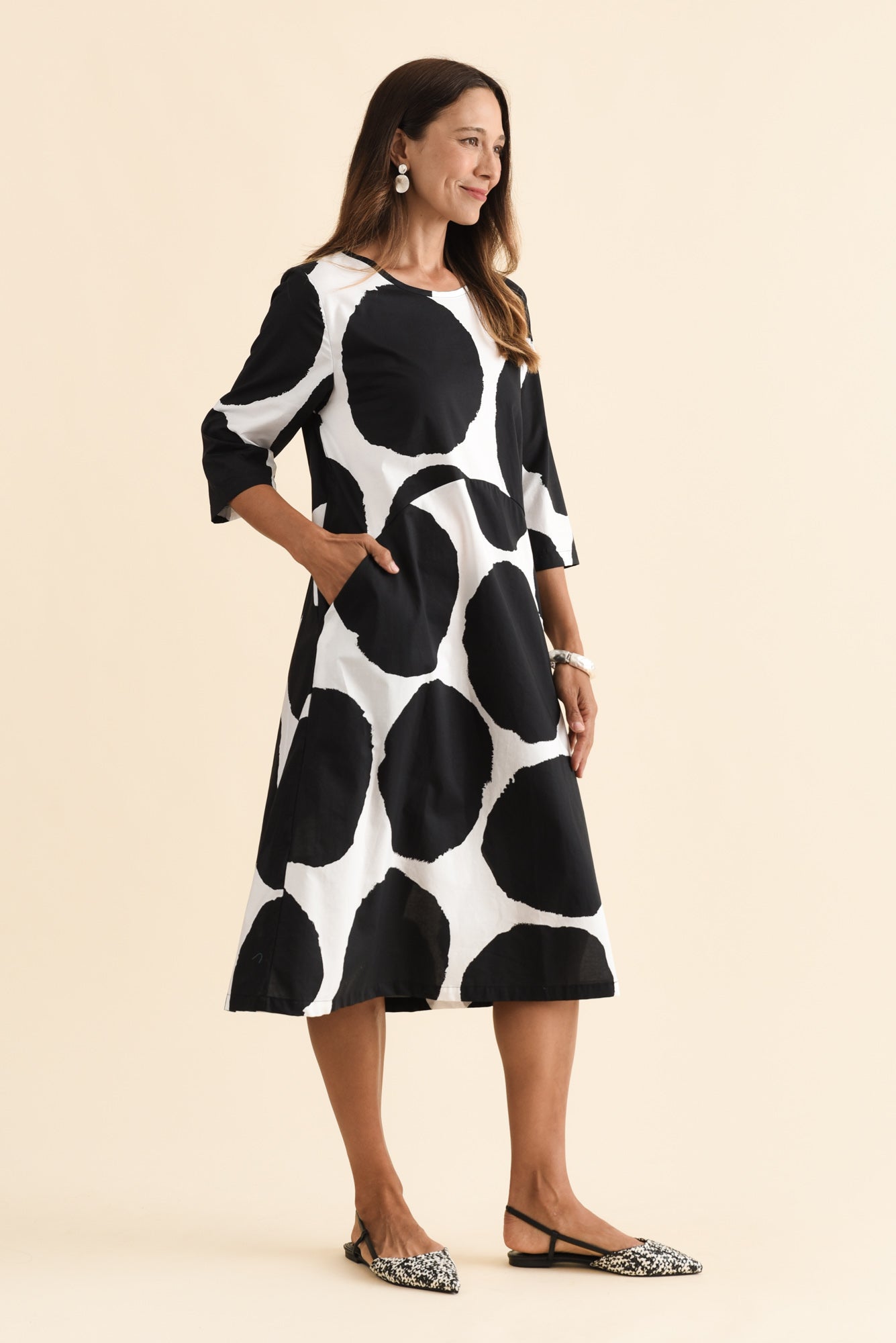 Hannah Black Spot Cotton Dress Back View