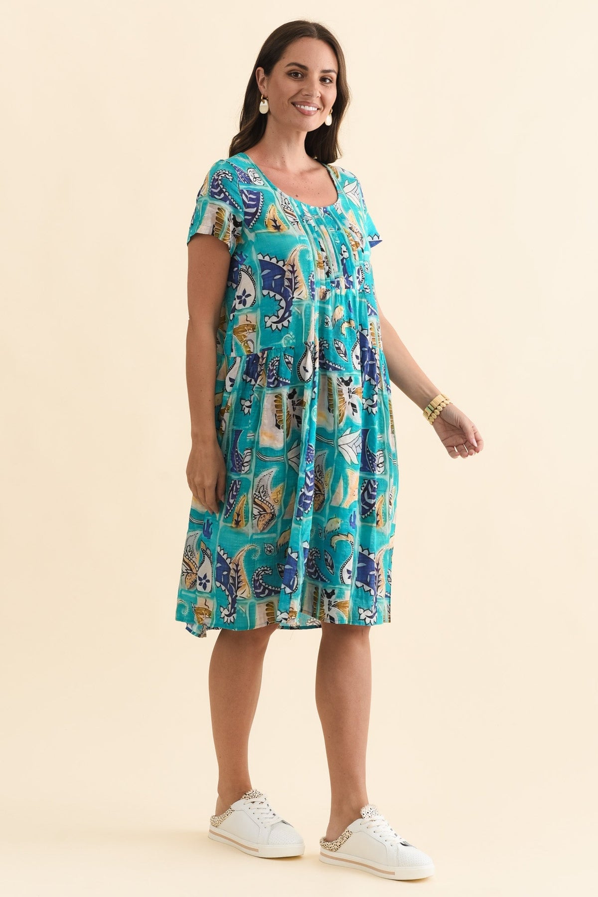 Hanoi Blue Paisley Cotton Blend Dress Back View