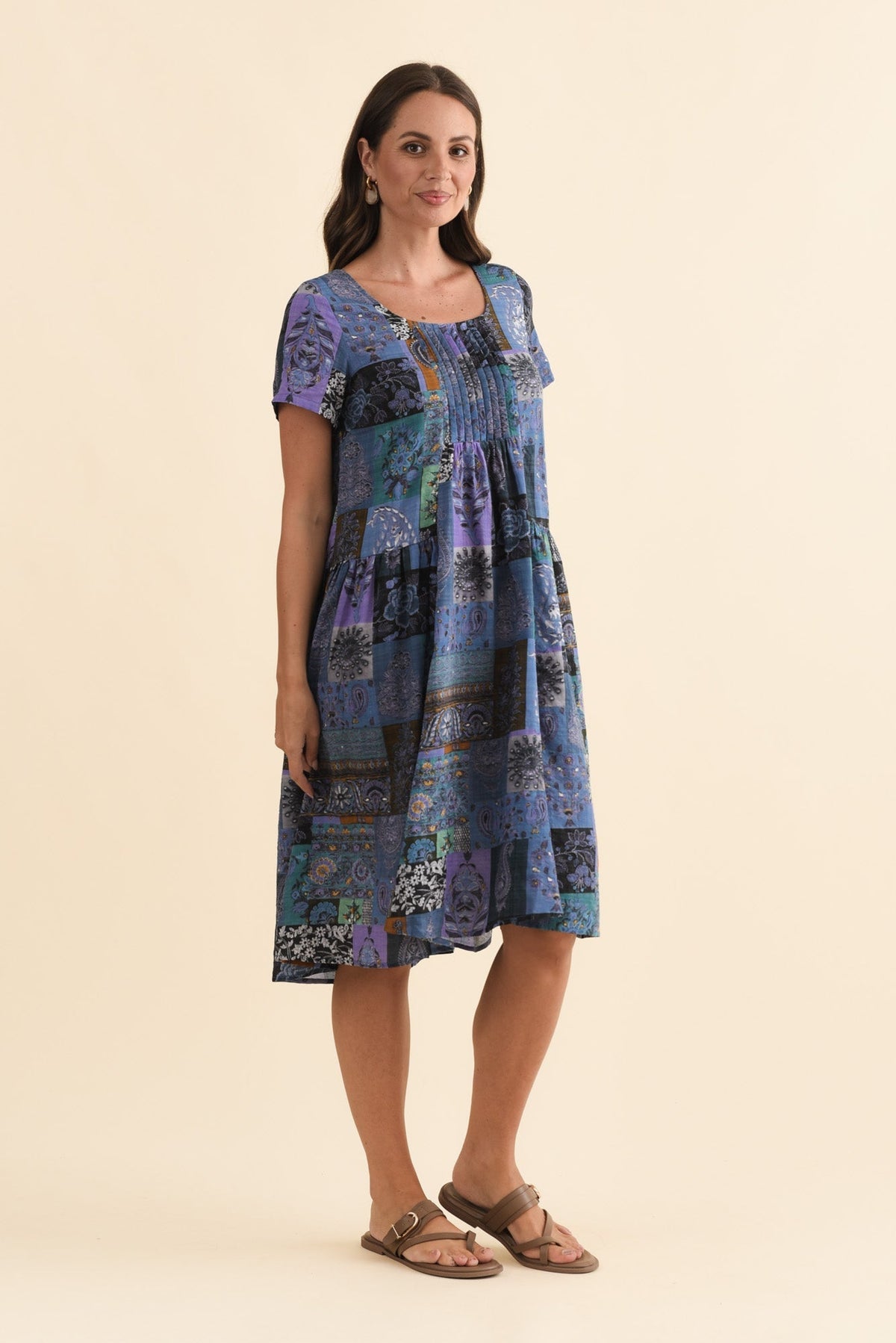 Hanoi Navy Mosaic Cotton Blend Dress Back View