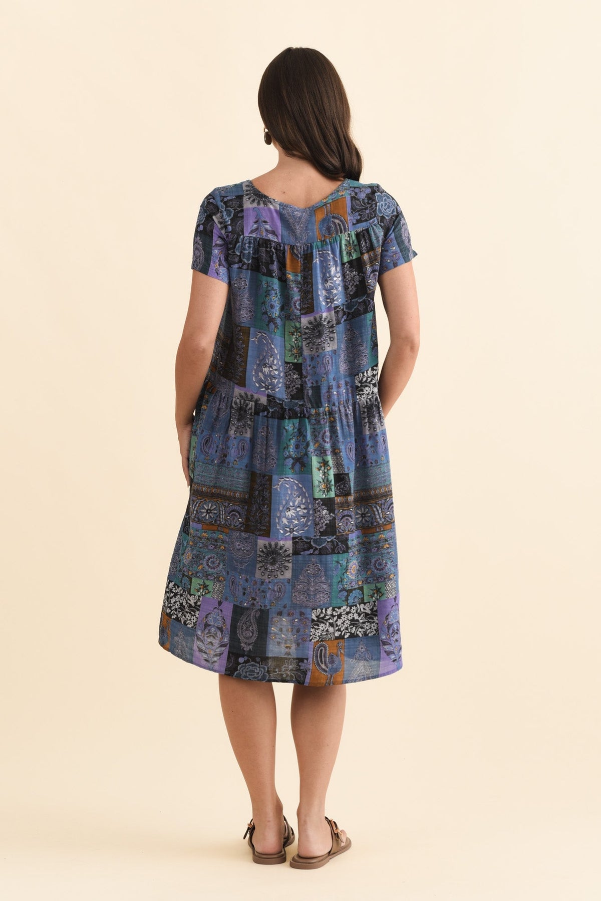 Hanoi Navy Mosaic Cotton Blend Dress Side View