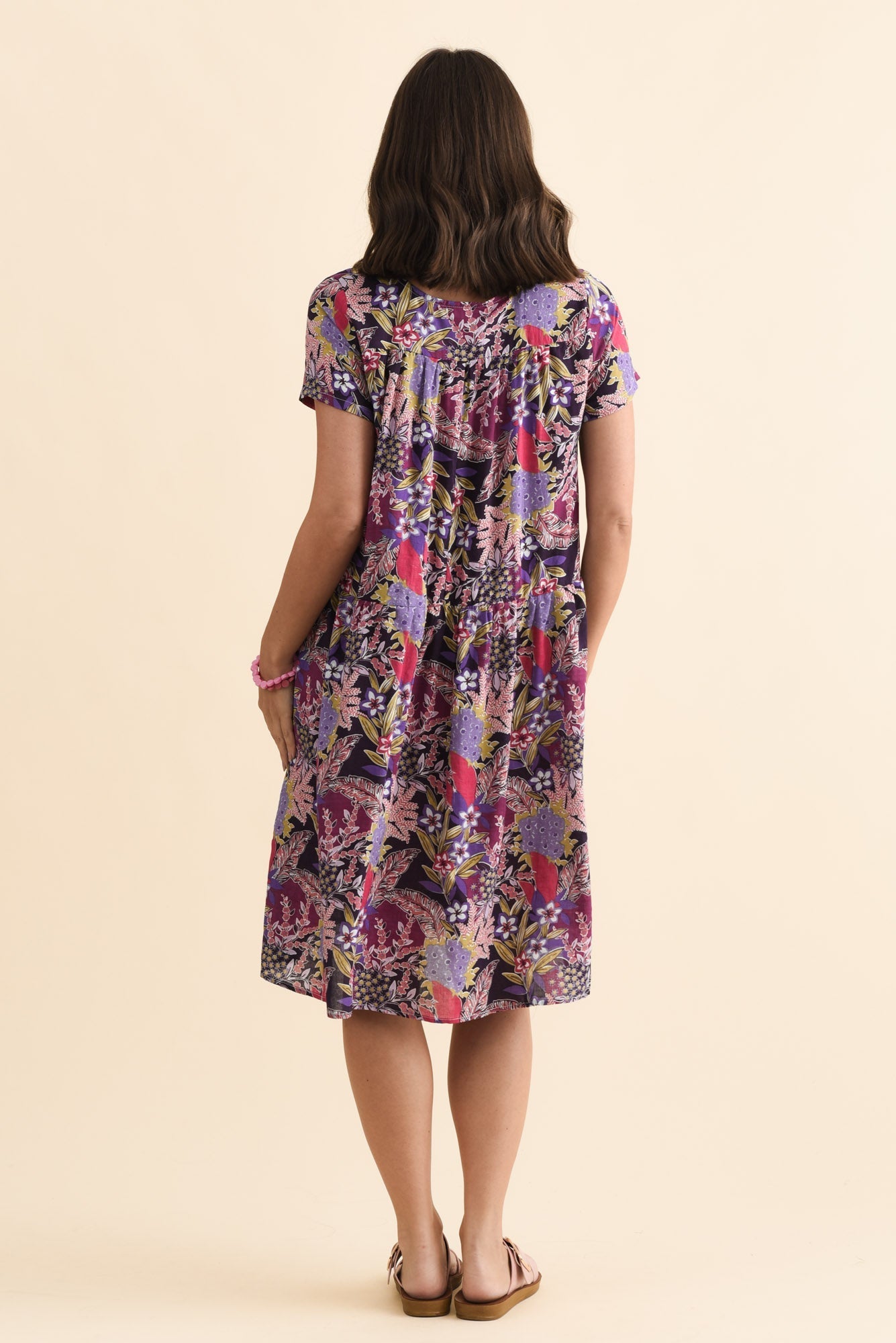 Hanoi Purple Garden Cotton Blend Dress Side View