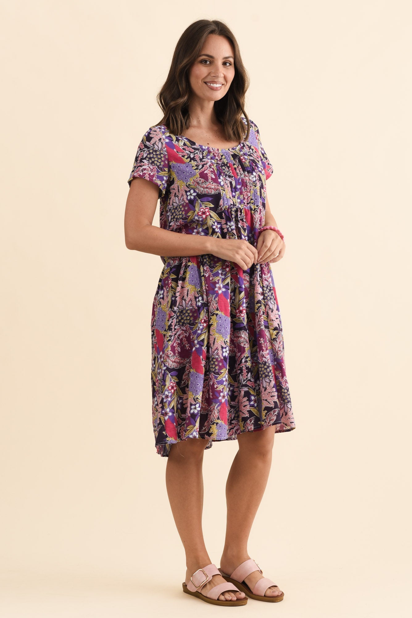 Hanoi Purple Garden Cotton Blend Dress Back View