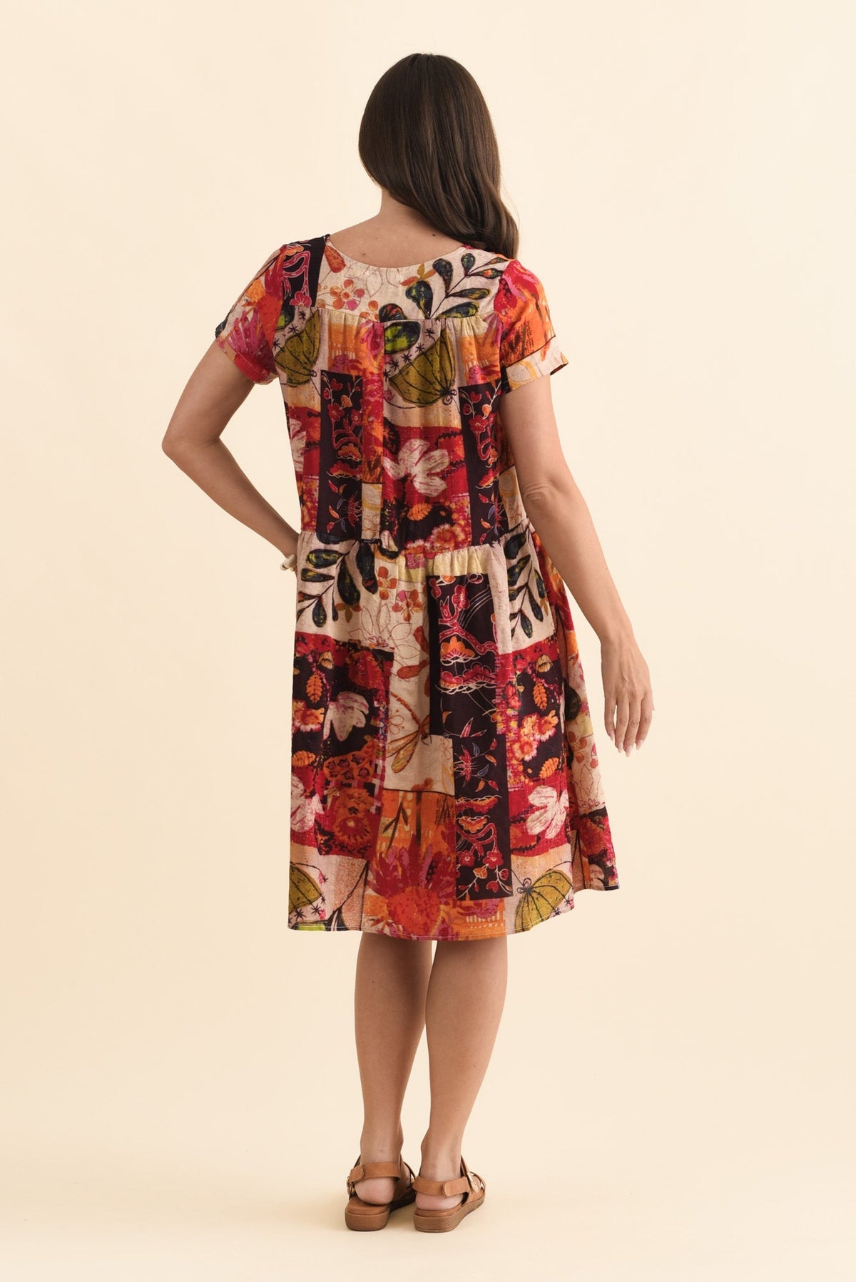 Hanoi Red Mosaic Cotton Blend Dress Side View