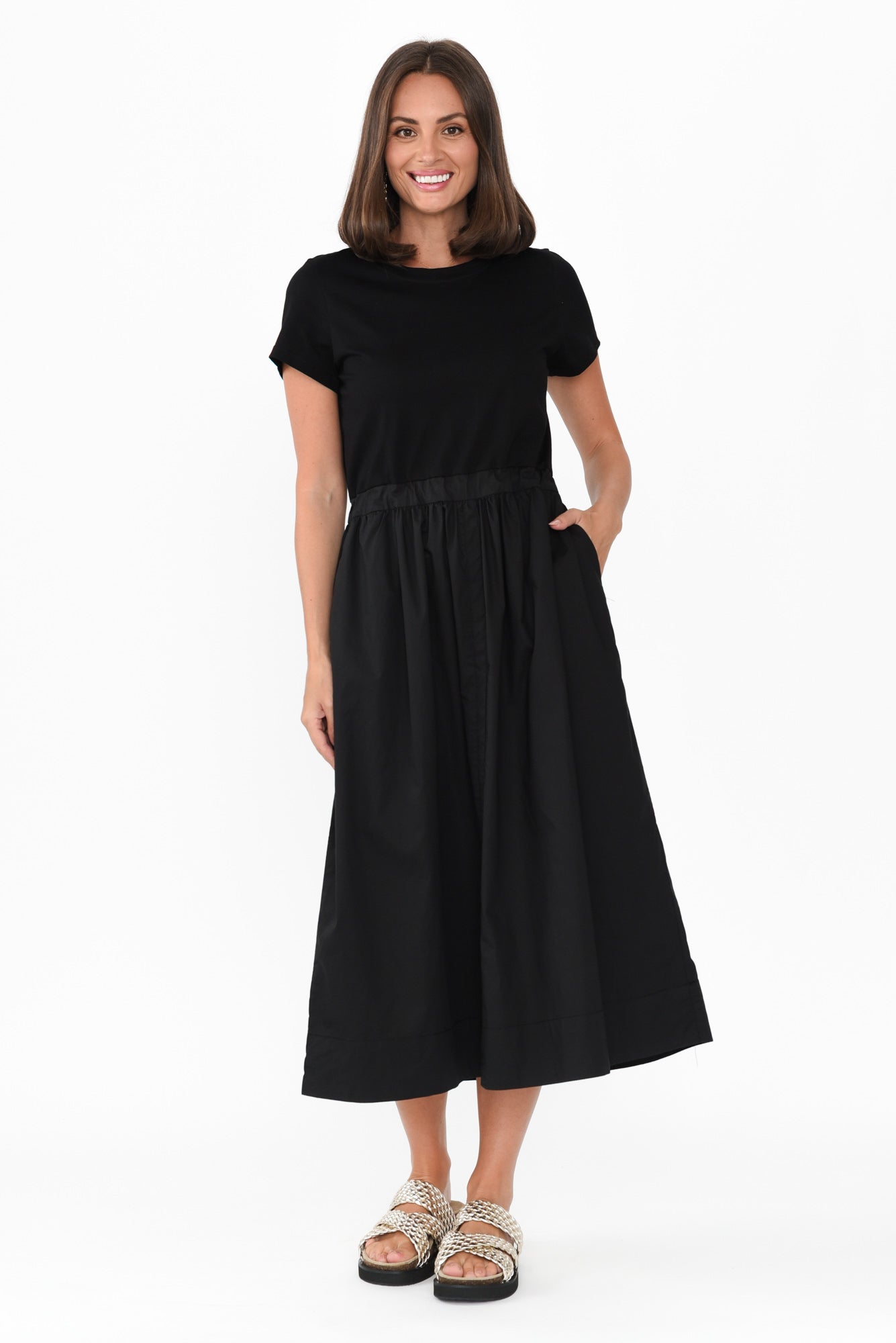 Harlyn Black Splice Tee Dress Front View 2