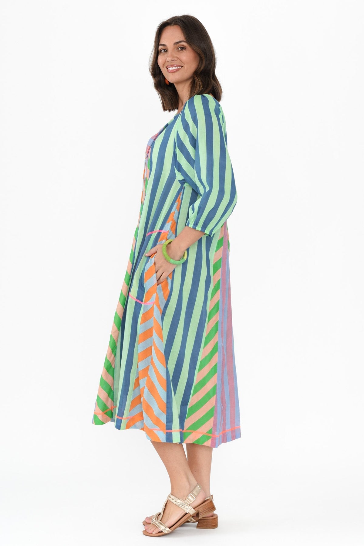 Hattie Blue Stripe Cotton Pocket Dress Back View