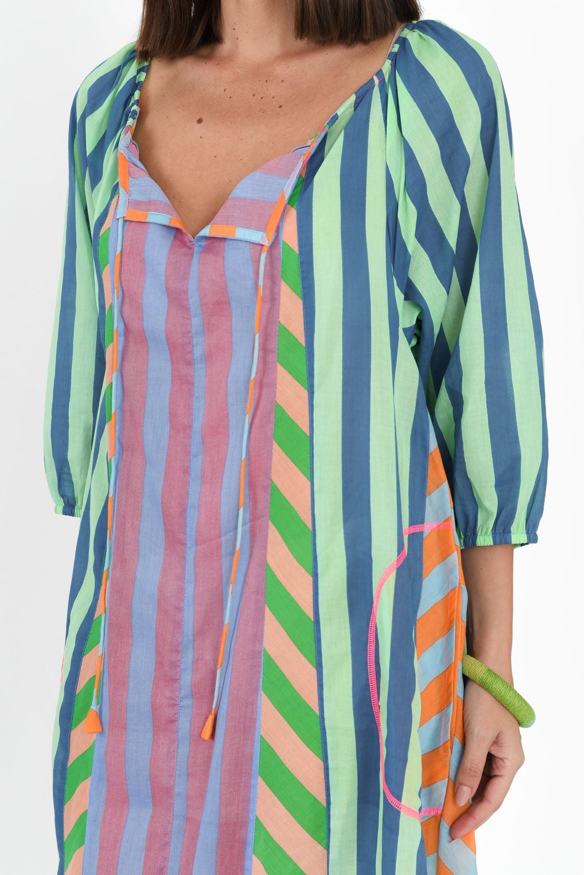 Hattie Blue Stripe Cotton Pocket Dress Detail View