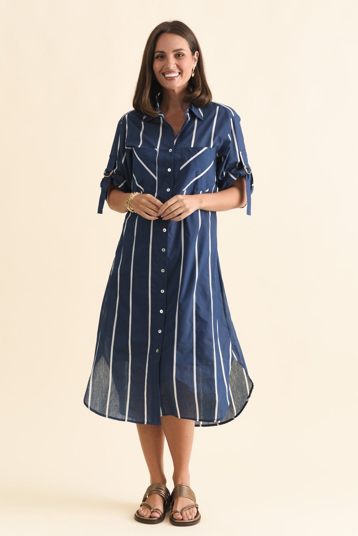 Hayman Navy Stripe Shirt Dress Full Length View